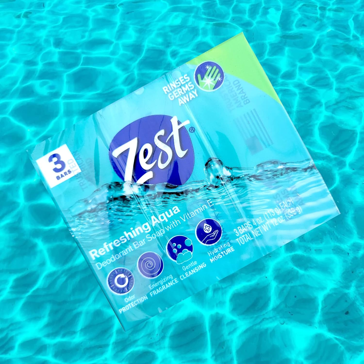 Zest Refreshing Aqua Bars Deodorant Bar Soap with Vitamin E, 3 Bars 4 OZ (113g) Each - 3 Pack