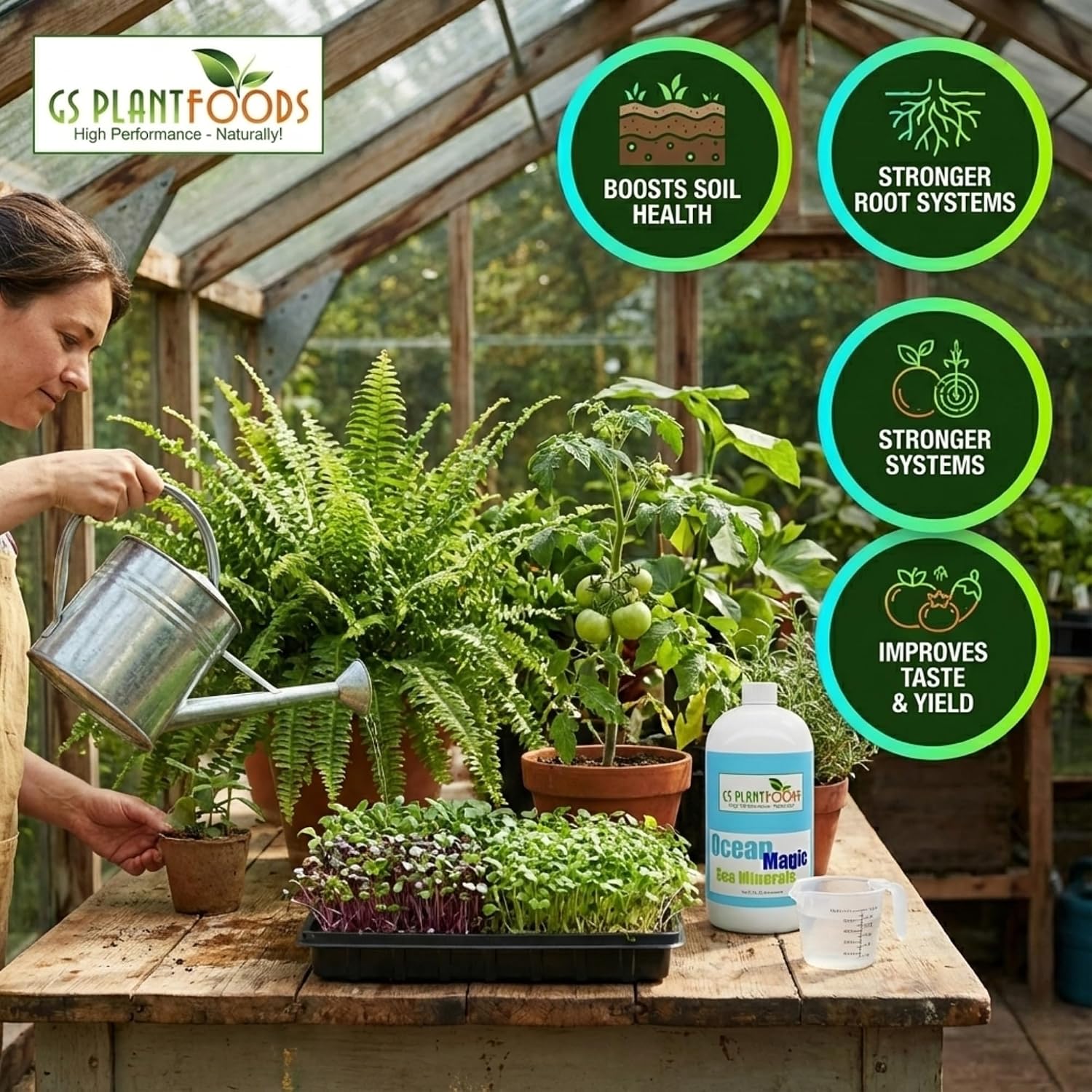 Ocean Magic Sea Mineral Fertilizer by GS Plant Foods(1 Gallon) - Soil Mineral Health Improvement Liquid Concentrate - Sea Minerals for Lawn and Turf, Gardens & House Plants
