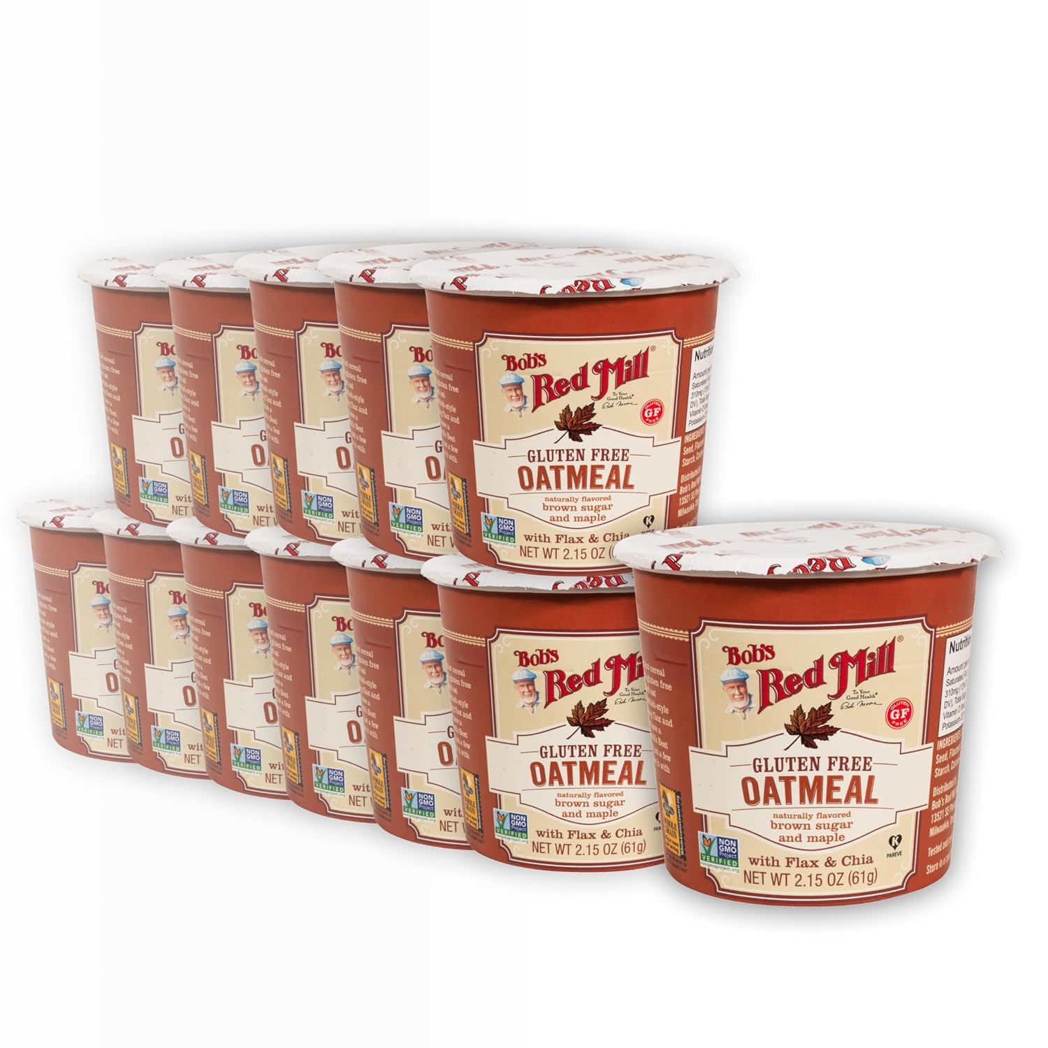 Bob's Red Mill GF Oatmeal Cup, Maple & Brown Sugar, 2.15 Ounce Cup (Pack of 12) - Non GMO, Whole Grain, Kosher