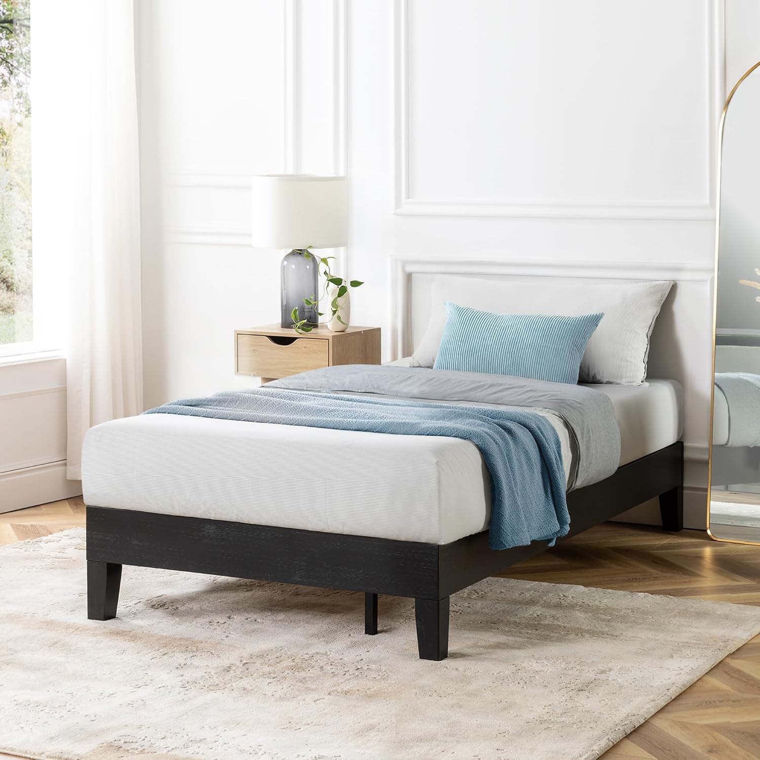 Mellow Naturalista Classic - 12 Inch Solid Wood Platform Bed with Wooden Slats, No Box Spring Needed, Easy Assembly, Queen, Pine