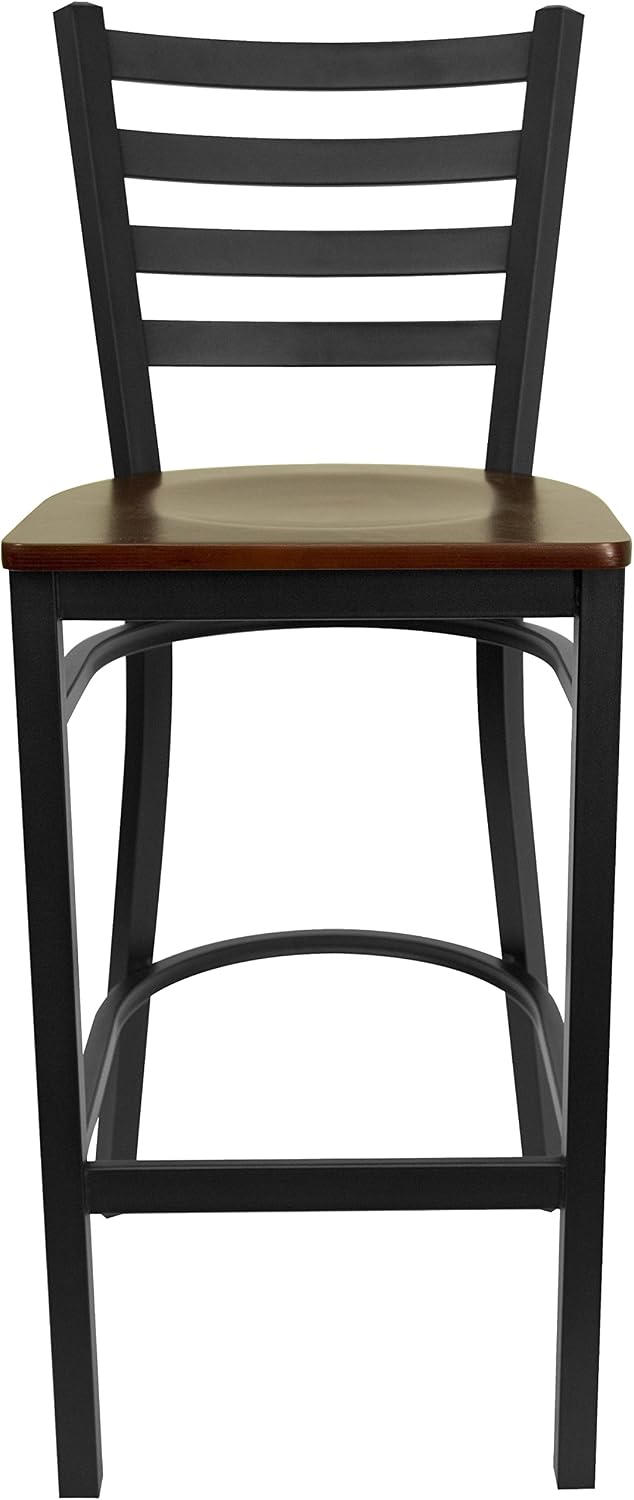 Flash Furniture Hercules Series Ladder Back Metal Restaurant Barstool, Modern Upholstered Armless Bar Height Chair for Restaurants and Kitchens, Black | Vinyl Upholstery, Durable Construction, Commercial Use