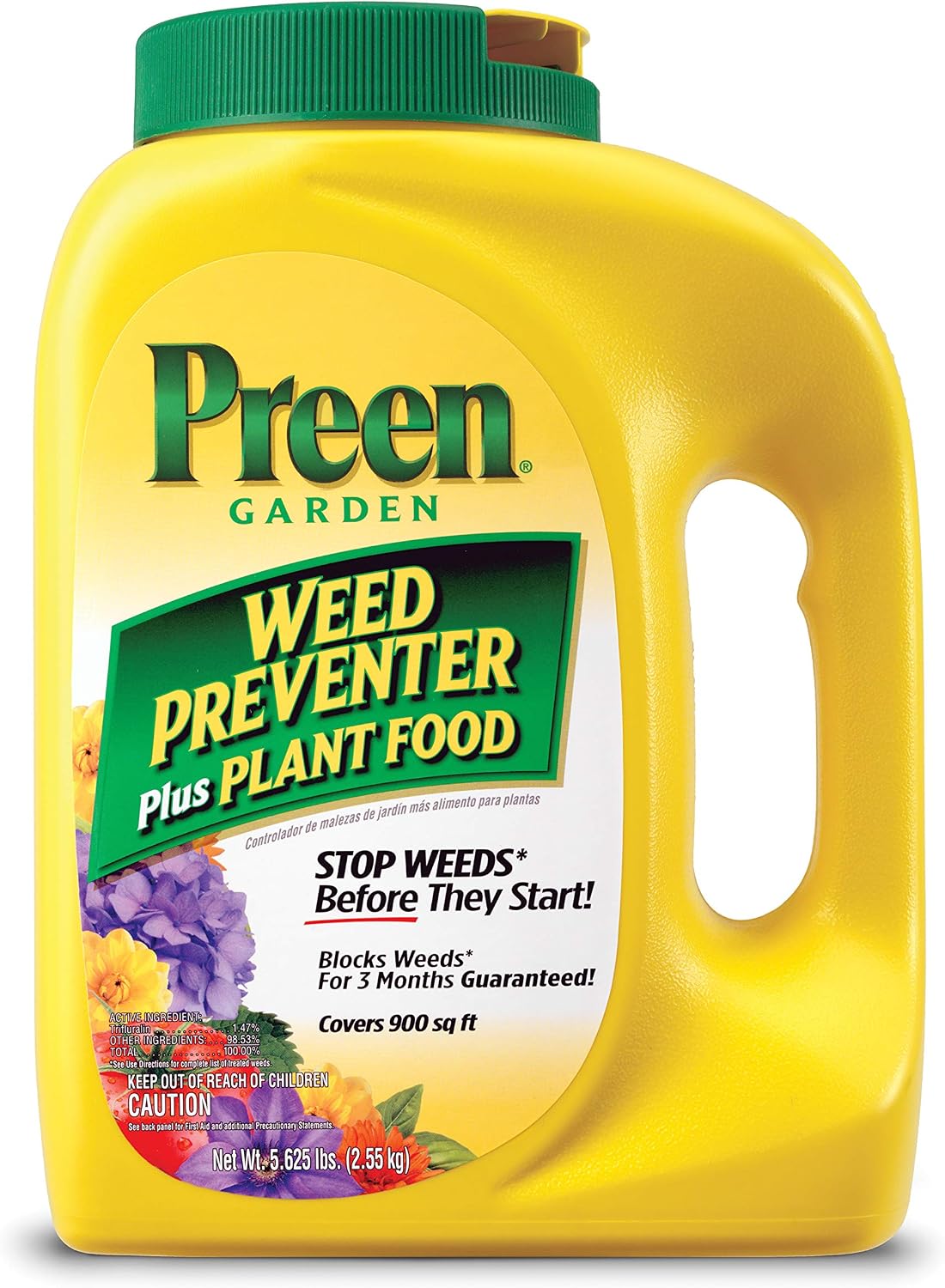 Preen Garden Weed Preventer Plus Plant Food 16 lb. Drum, Covers 2,560 sq ft | Granular All Purpose Fertilizer with Pre Emergent Weed Control for Gardens – Prevents Weeds and Feeds Plants