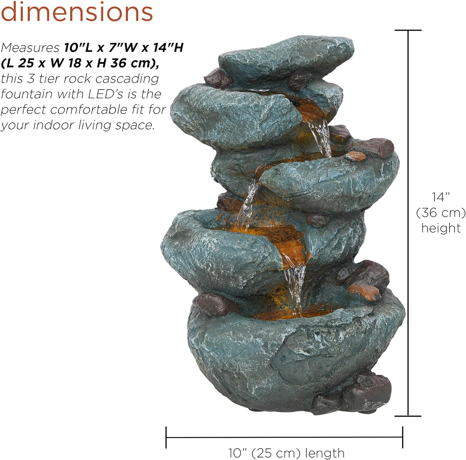 Alpine Corporation 13" Tall Indoor Tabletop Water Fountain, 4 Tier Cascading Water Feature with LED Lights for Home, Office, Living Room, or Zen Decor, Gray