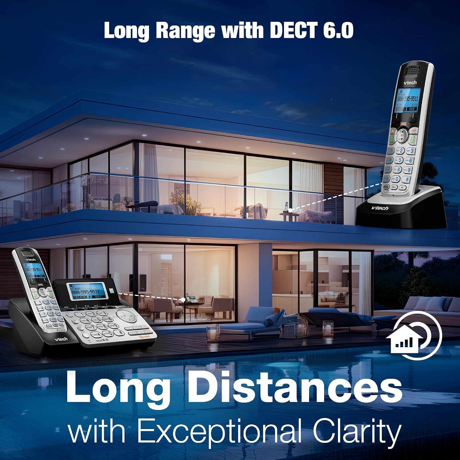 VTech DS6101 Accessory Handset for DS6151 Series, Black/Silver | 2-Line Cordless Phone, Answering System, Expandable up to 12 Handsets, Intercom & Conference