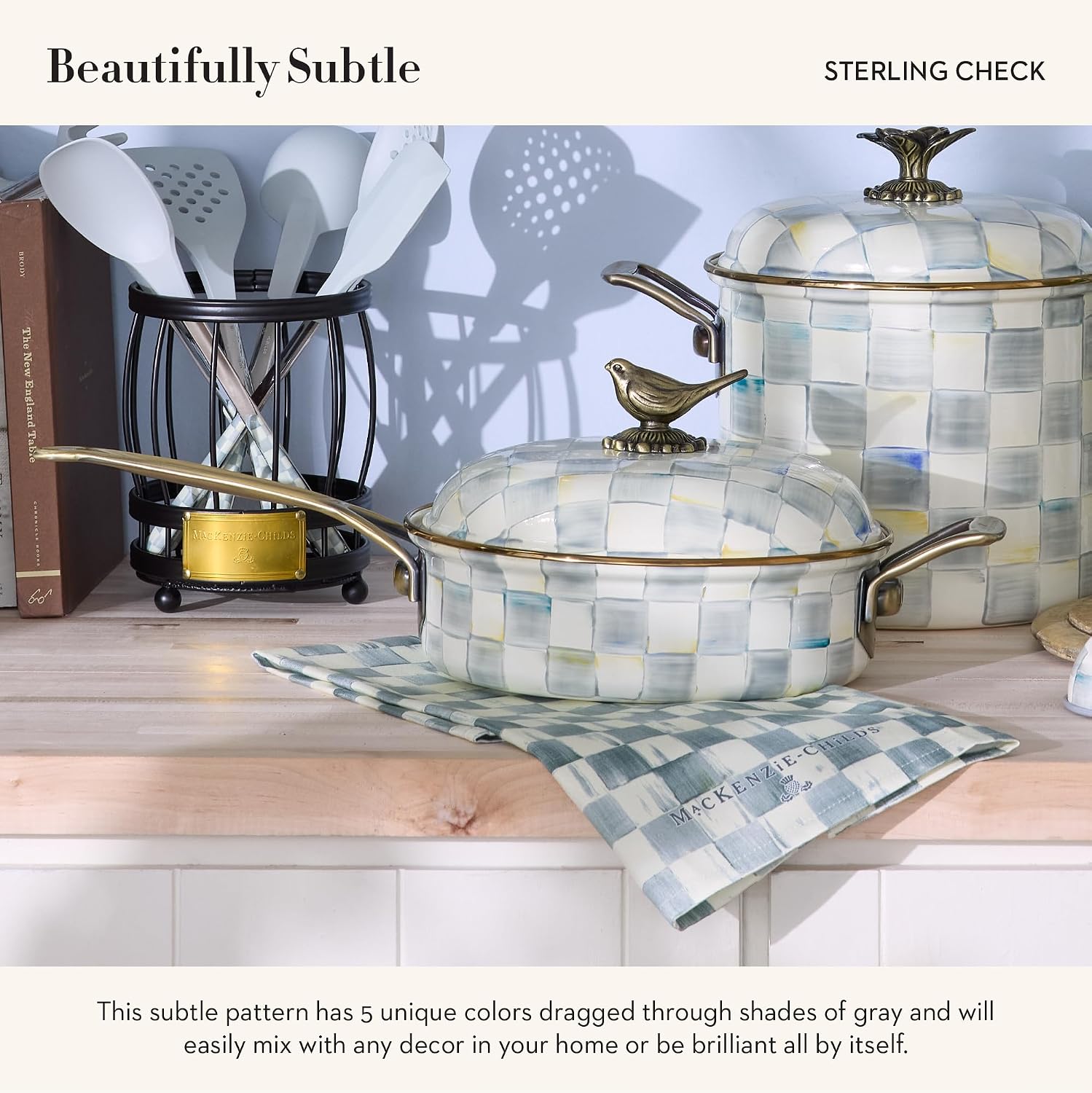 MACKENZIE-CHILDS Cotton Dish Towel, Hydrangea Tea Kettle