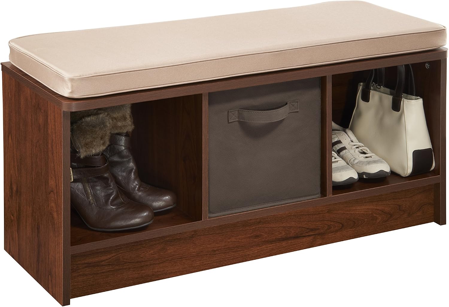 ClosetMaid 3258 Cubeicals 3-Cube Storage Bench, Natural Gray with Gray Cushion