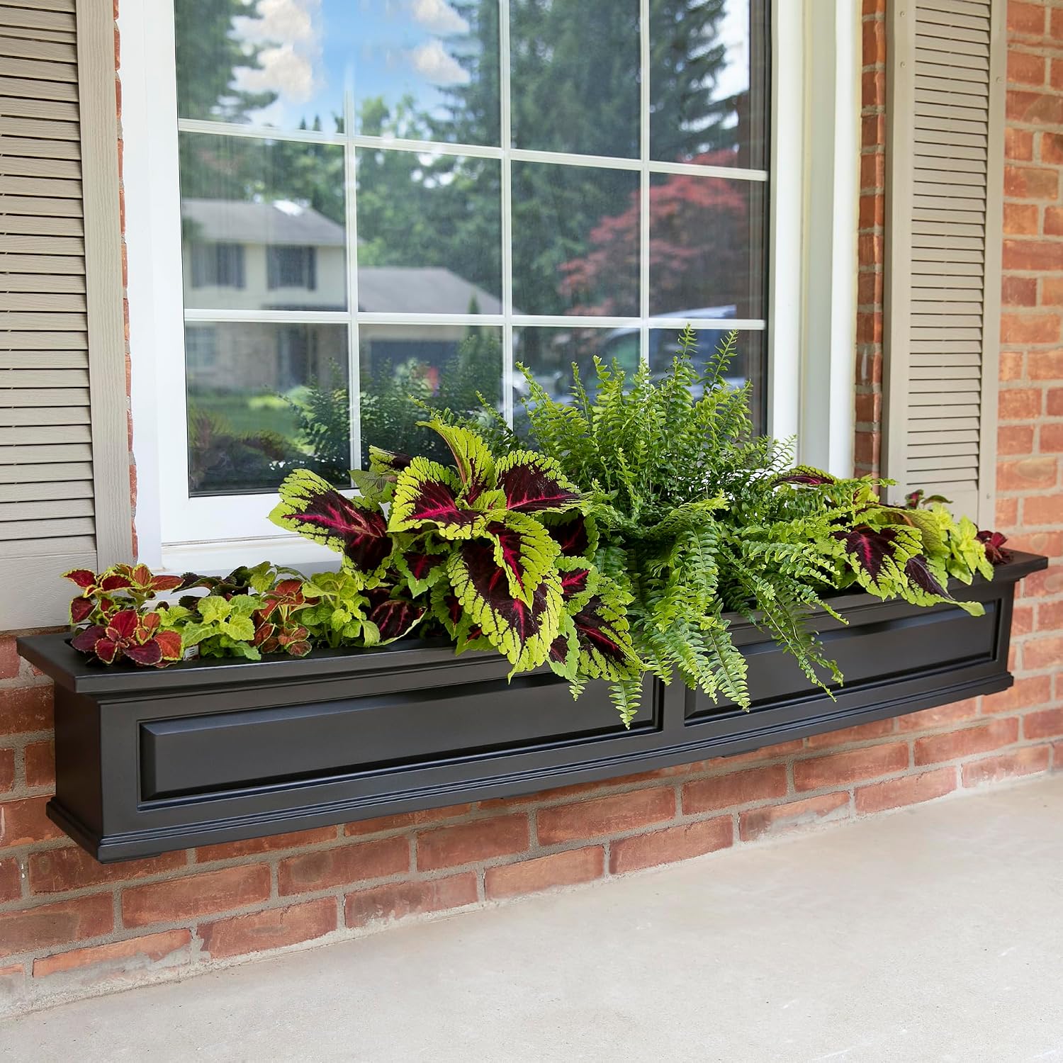Mayne Nantucket 36in Self-Watering Rectangular Window Box Planter, White | Self-watering, All season, Fade resistant, Mounting brackets included, Built-in overflow, 15-year warranty