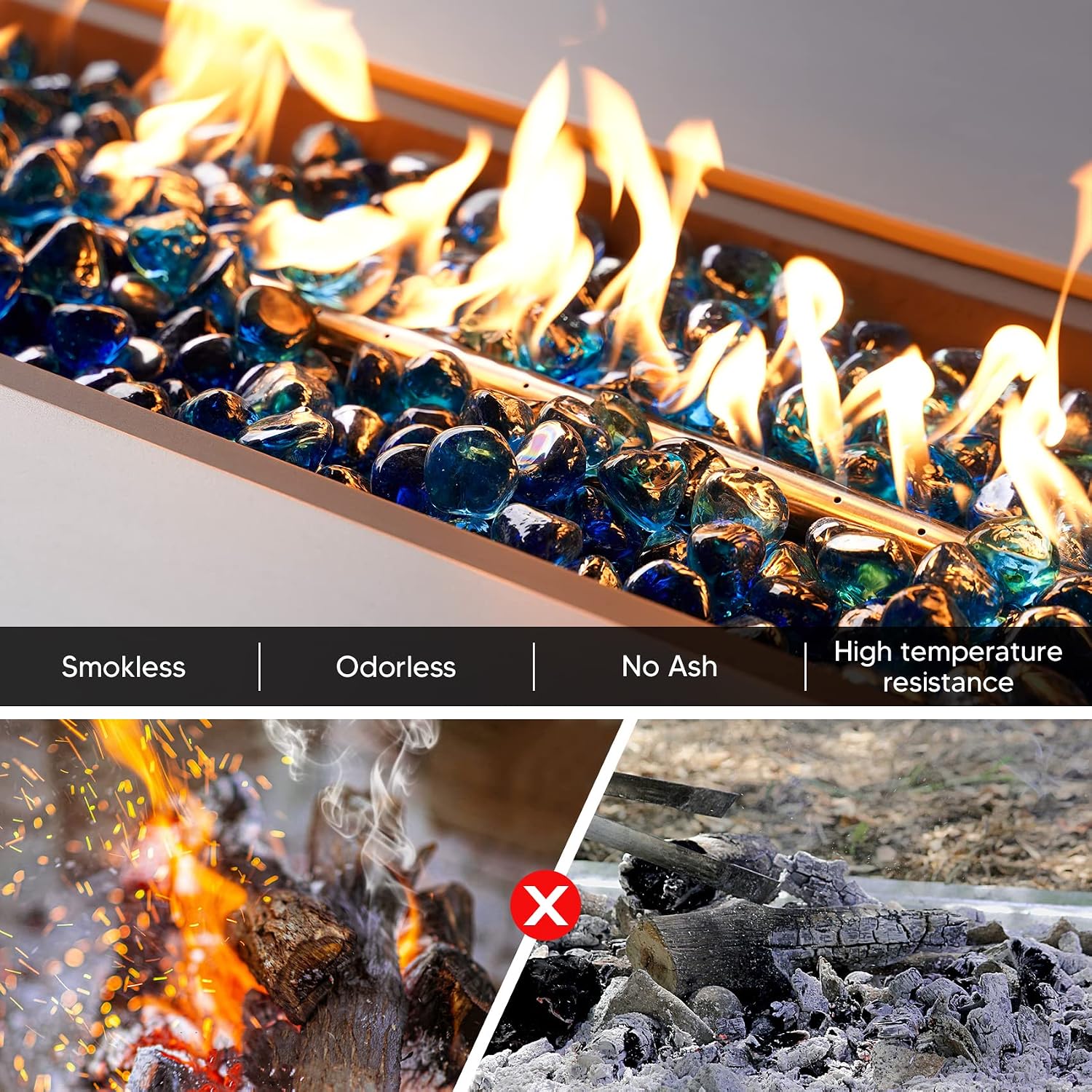Mr. Fireglass 10 Pounds 1 Inch Diamond Fire Glass, High Luster Crystal Ice | Reflective Fire Pit Glass Rocks,10 lbs, For Propane & Natural Gas Fire Pits Table Fireplace & Lanscape