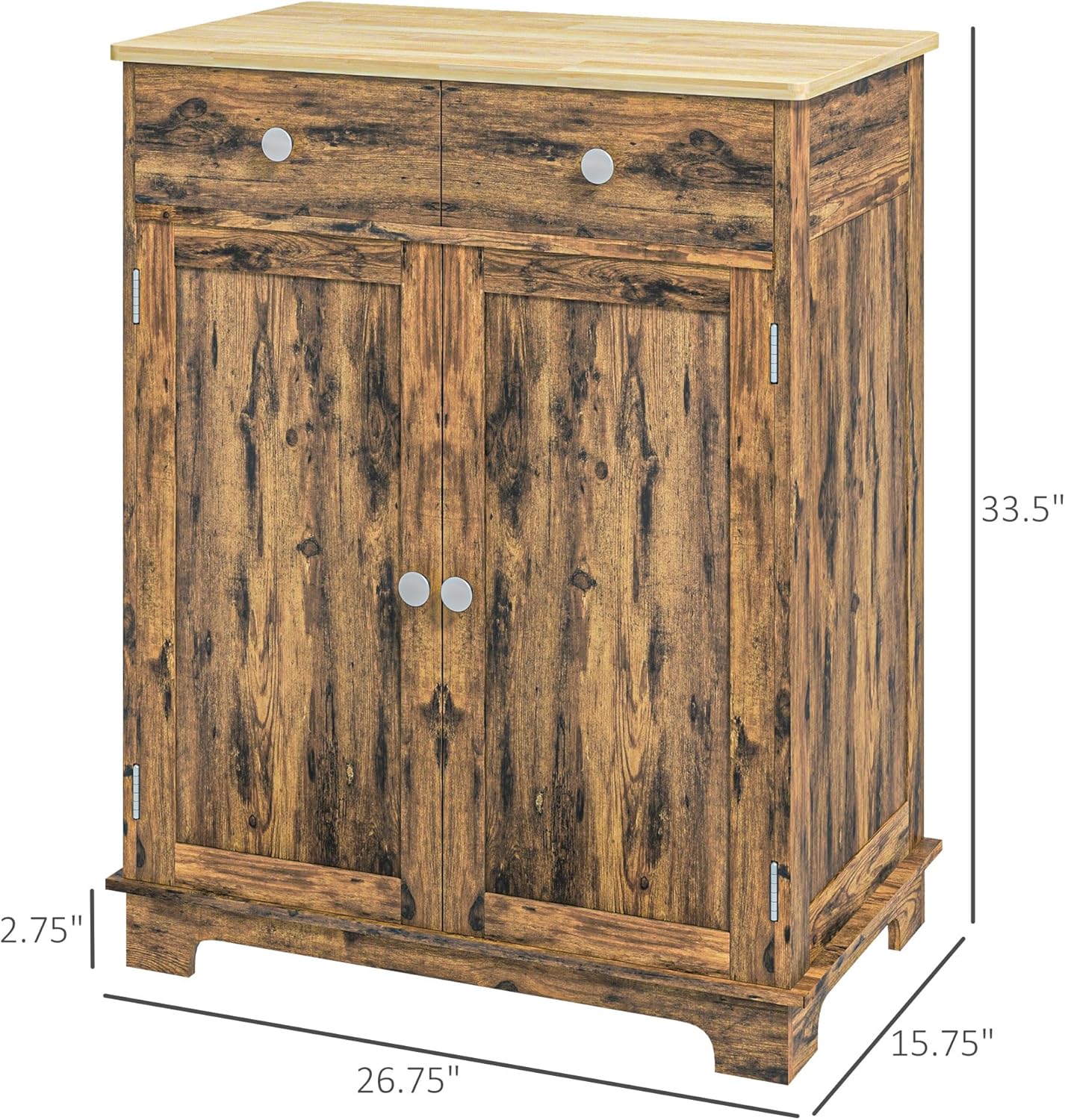 HOMCOM Sideboard Buffet Cabinet Solid Wood Countertop White