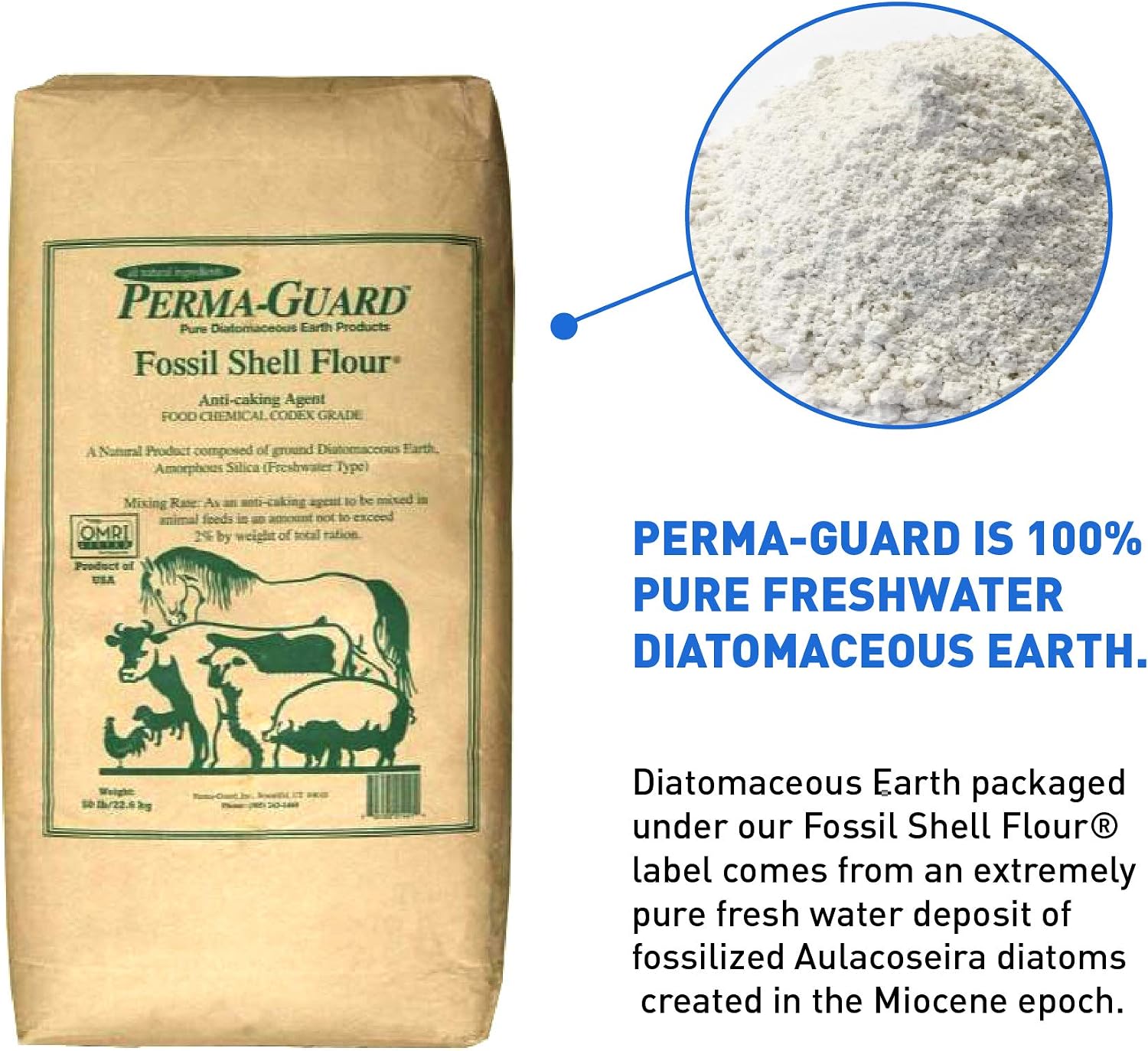 EasyGoProducts EGP-DE-50A Perma-Guard Diatomaceous Earth-DE Food Grade – 100% Organic – OMRI Or, 50 lb, Clear