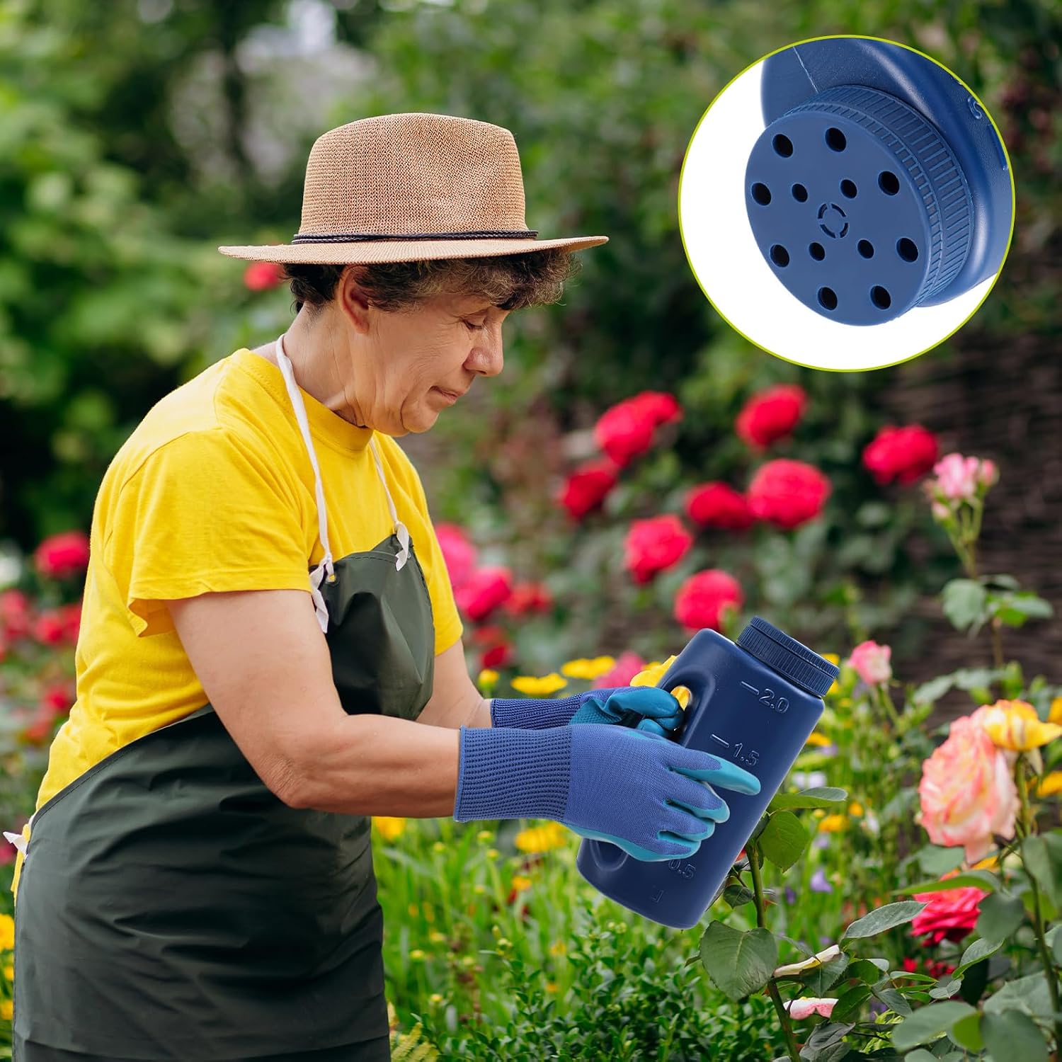 Handheld Spreader Set with Scoop & Gloves for Seed, Salt, De-icer,Green