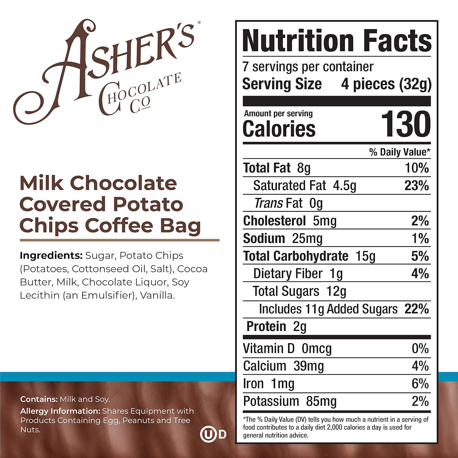 Asher's Chocolate Company, Delicious Chocolate Covered Potato Chips, Made from the Finest Kosher Chocolate, Family Owned Since 1892 (8.5oz