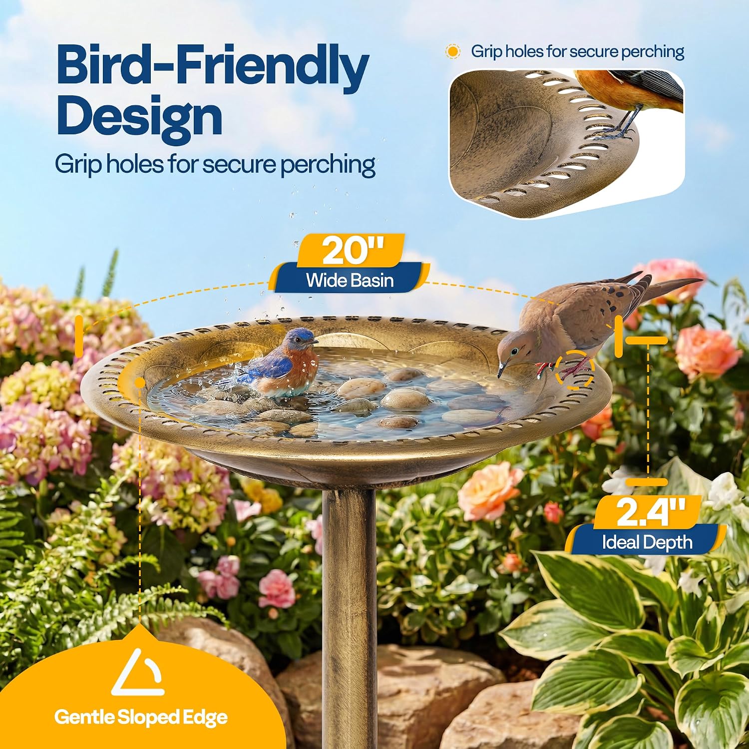 VIVOHOME Bird Bath for Outside, Polyresin Pedestal Birdbath, Green | Weather-Resistant, 20-Inch Bowl, 28-Inch Height, for Outdoor/Garden, Bird-Friendly, Easy to Clean