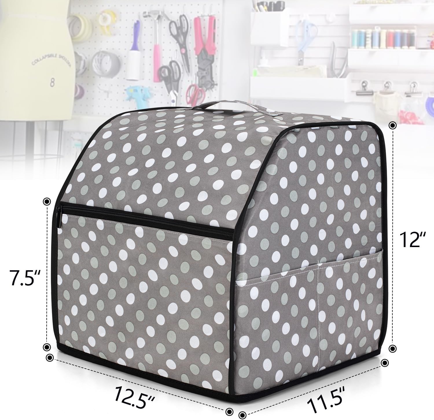 LUXJA Serger Machine Cover with Storage Pockets, Gray Dots
