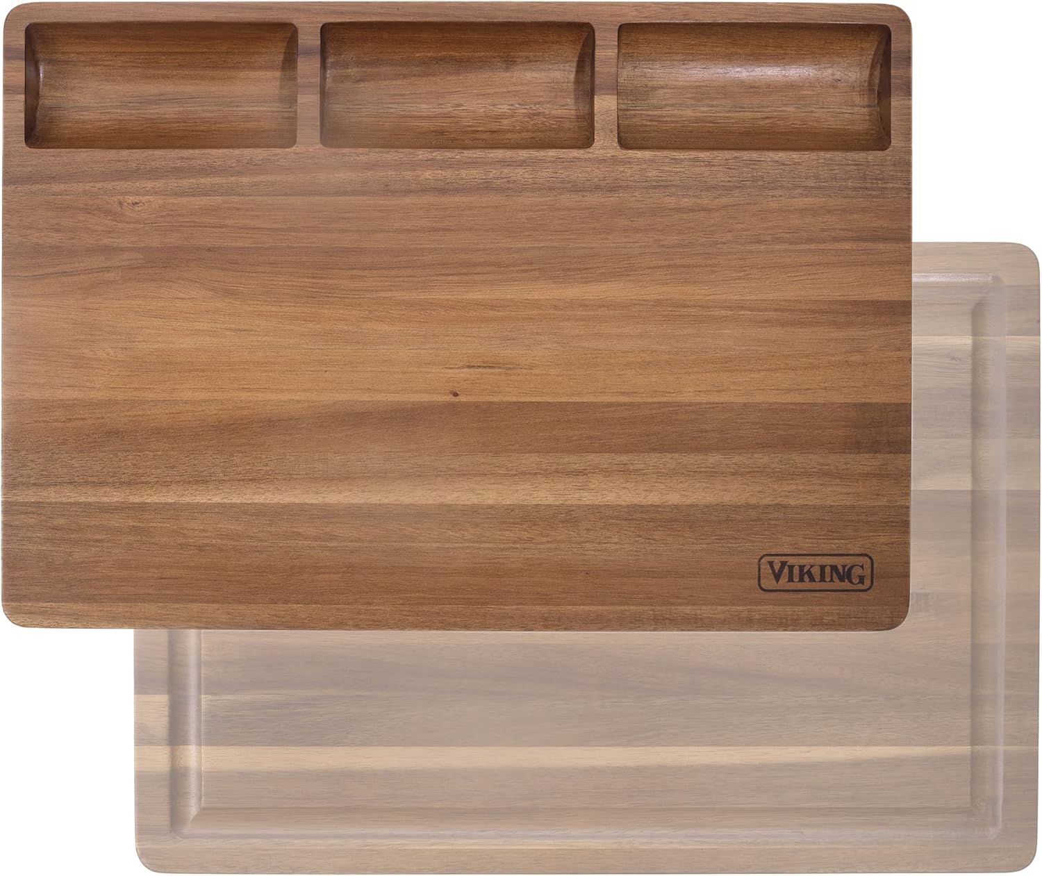 Viking Cutting Board, Acacia Wood Kitchen Butcher Block Carving Board with Juice Groove and Metal Handles, 23 x 14 x 1 Inch