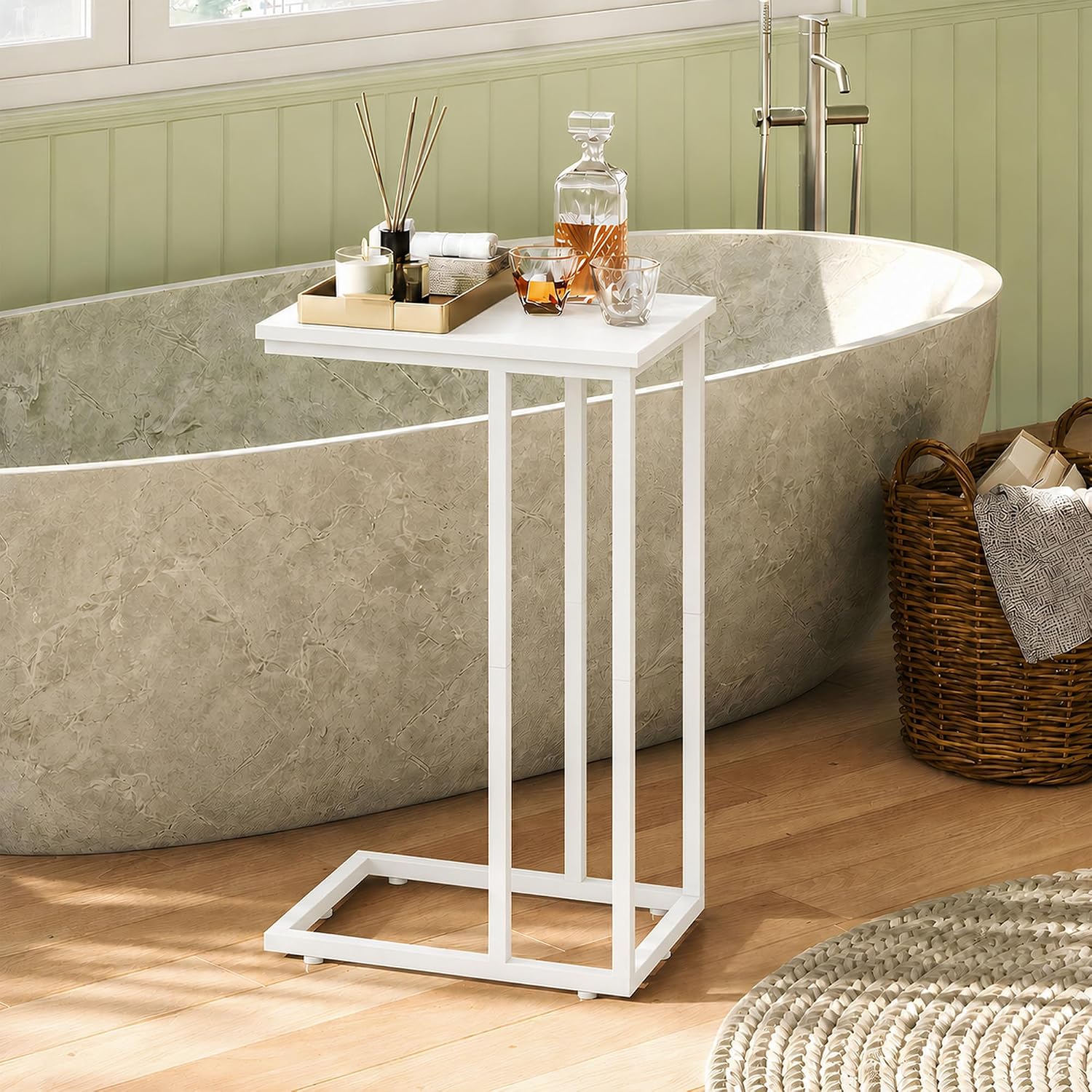 WLIVE C Shaped End Table, Small Side Tables for Sofa and Bed, Couch Table that Slides Under for Living Room, Bedroom, Home Office, Small Spaces
