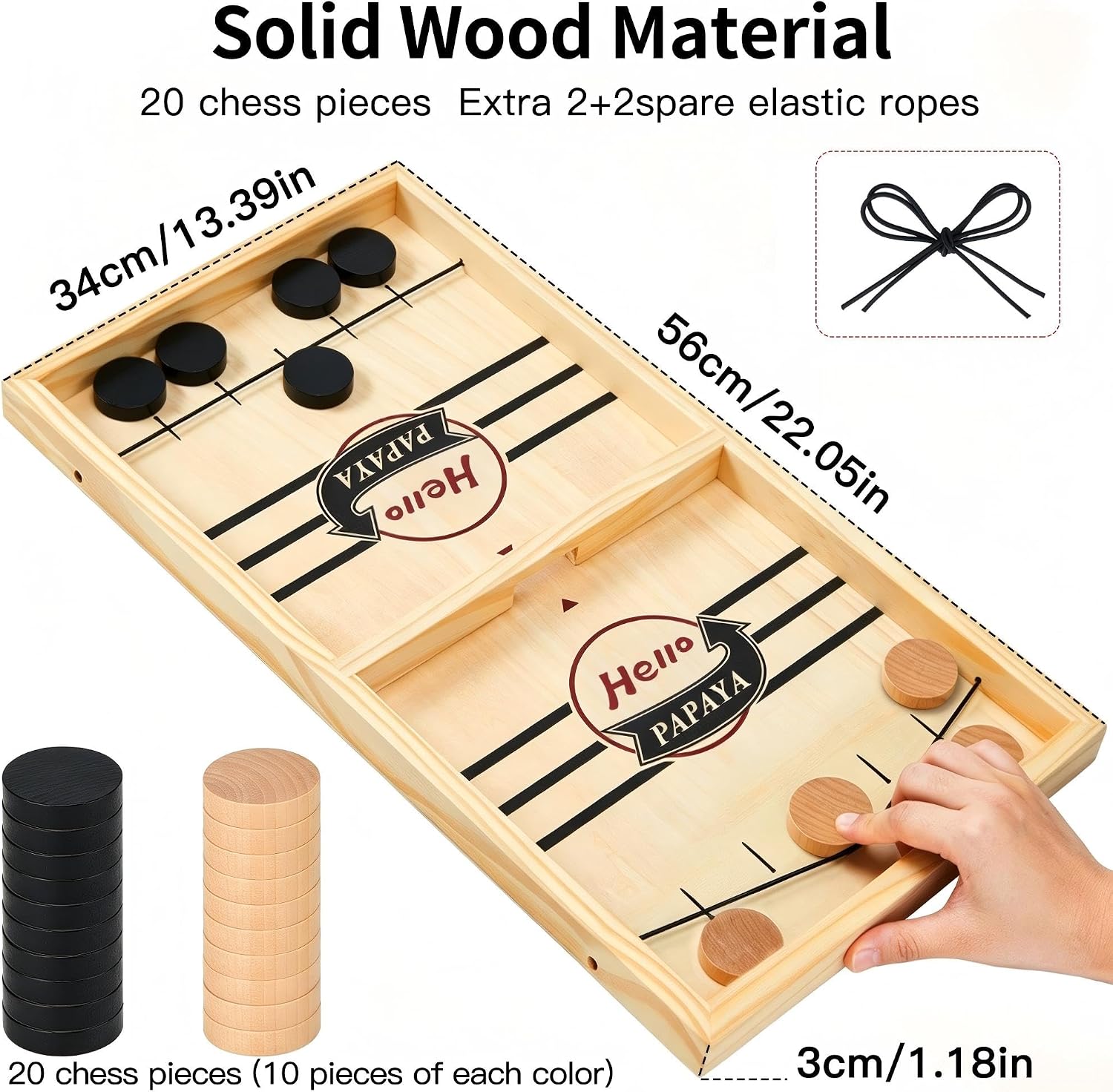 HELLO PAPAYA Fast Sling Puck Game - Test Your Speed and Accuracy with This Fast-Paced Wooden Air Hockey Desktop Battle Board Game - Guaranteed Fun