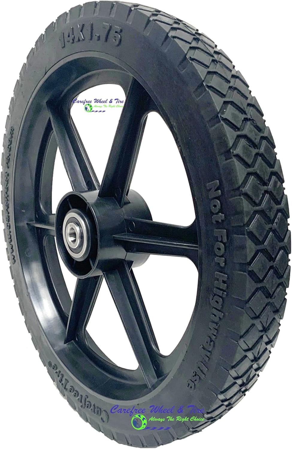 16" x 1.75" Carefree Wheel and Tire Assembly. Bore Options 1/2", 5/8", 3/4" and 1" (16, 5/8" Semi-Precision Bearings)
