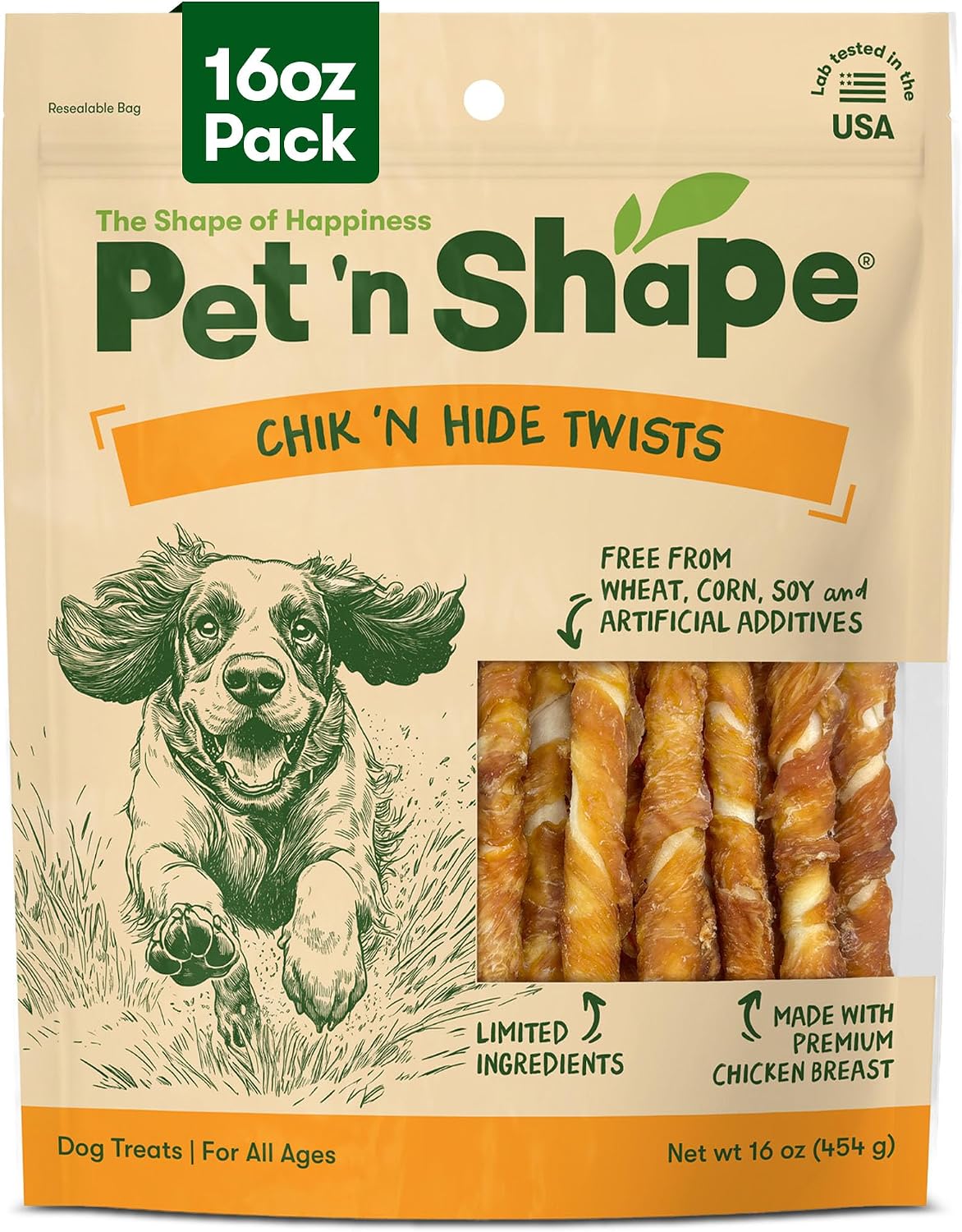 Pet 'n Shape Chik 'n Hide Twists – Chicken Wrapped Rawhide Natural Dog Treats, Small, 16 oz