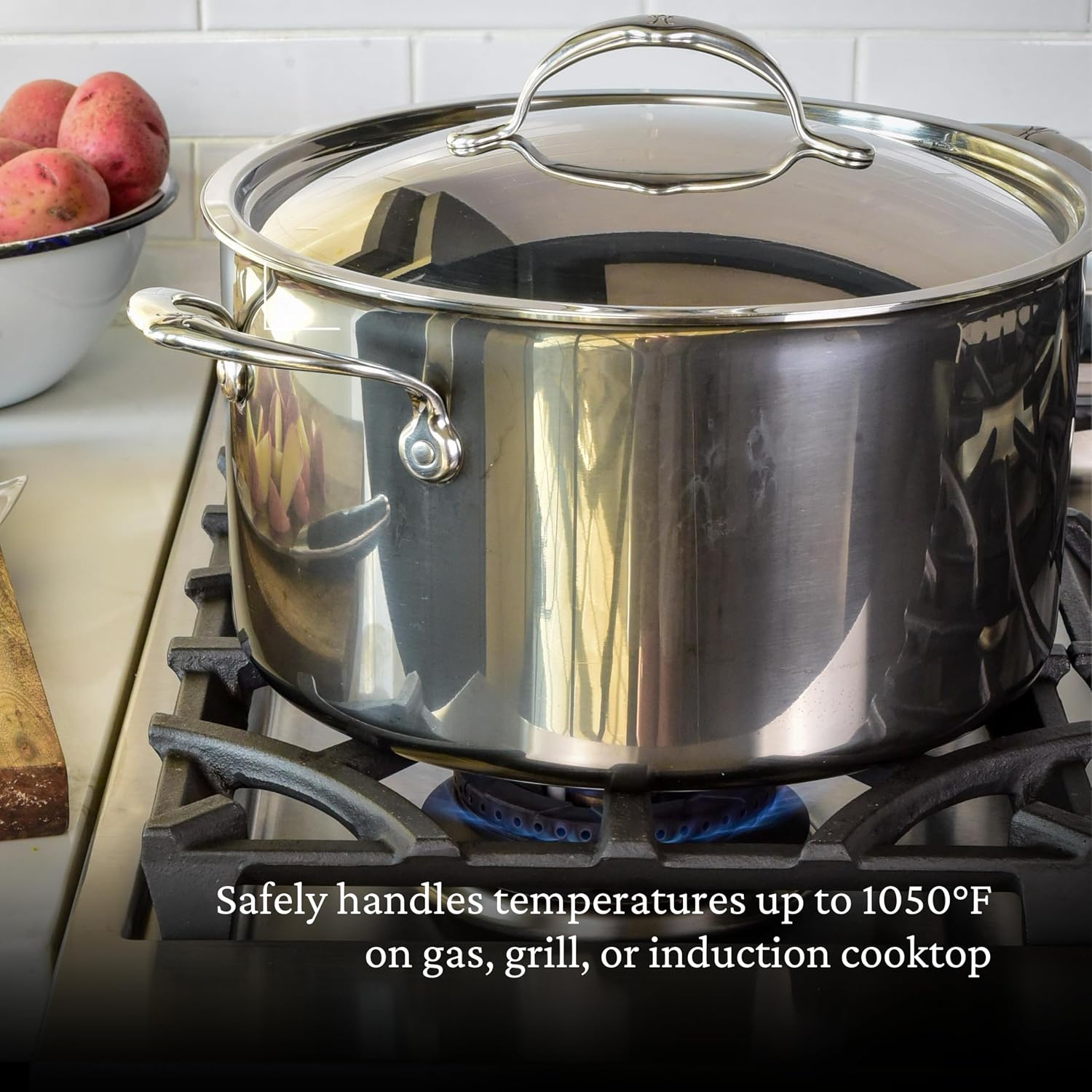 Hestan NanoBond Molecular Titanium Stock Pot with Lid, 8-Quart - PFAS-Free Stainless Steel, 4x Stronger, 1050°F Oven Safe, Induction Compatible