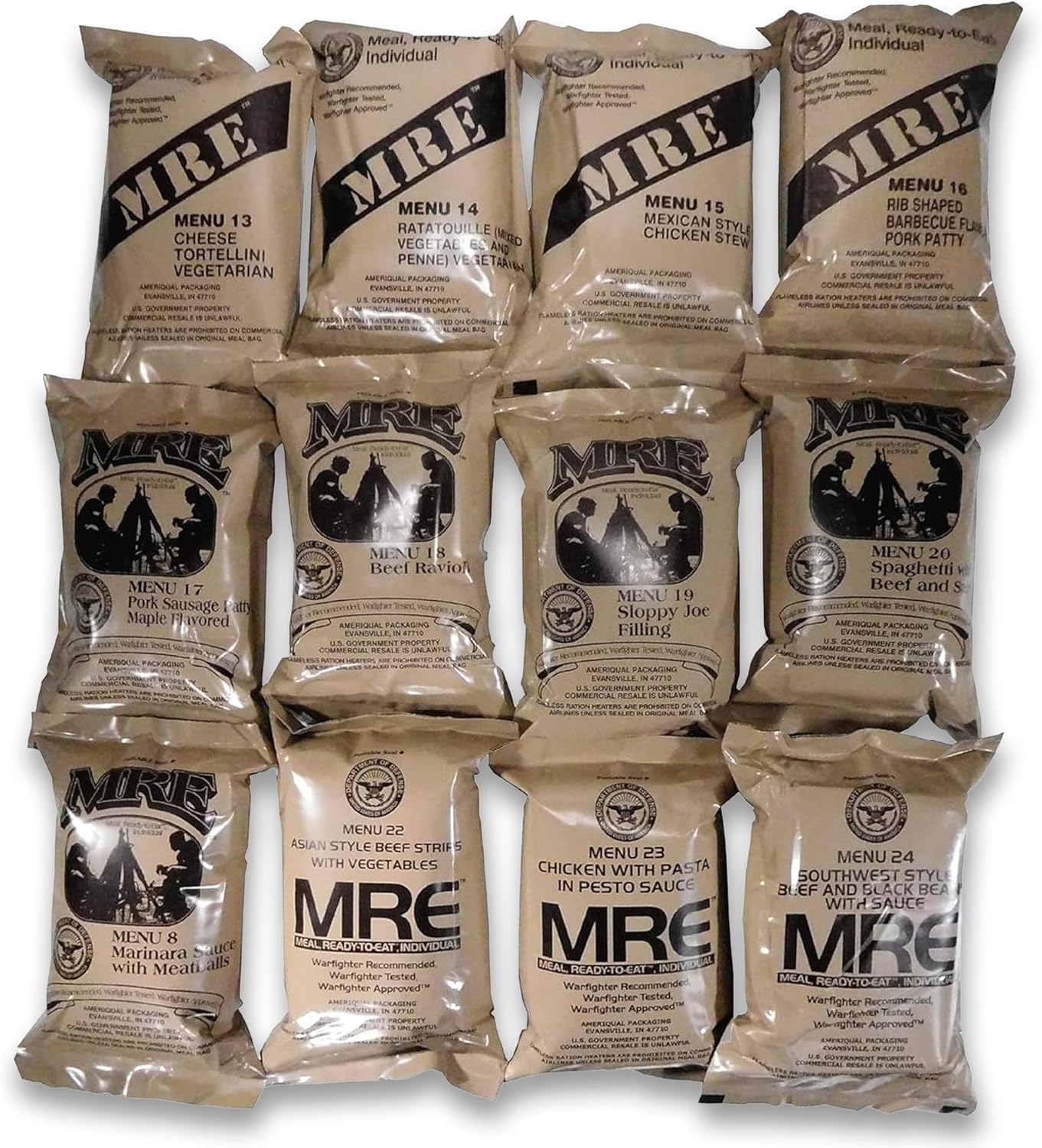 MRE Box B - Genuine Military Surplus - Menus 13-24 | MRE Box B - Genuine US Military Surplus - Menus 13-24 - Ready to Eat Emergency Meals