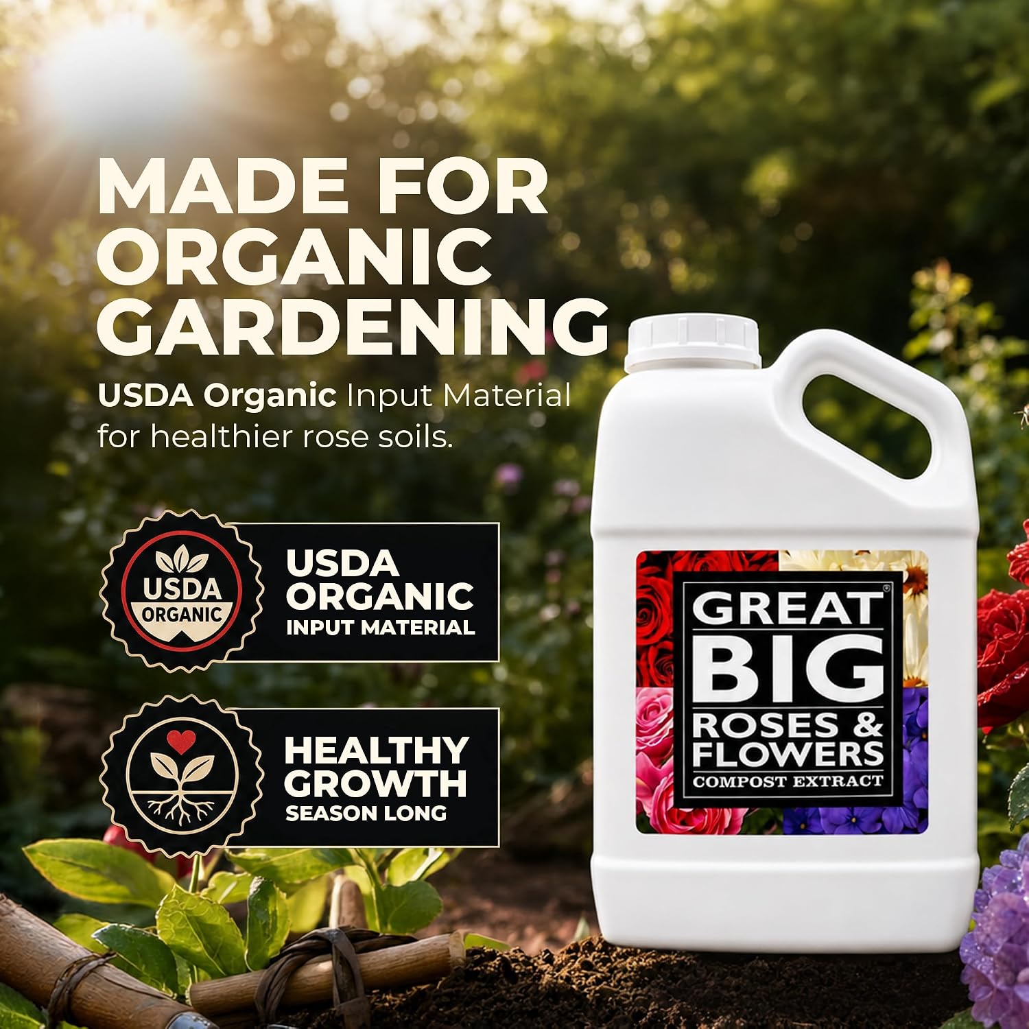 Great Big Roses Fertilizer Booster for Rose & Flower Gardens, 32 Ounce | Organic; For Roses, Flowers, Hydrangeas & Flowering Shrubs; Mix 4 oz per gal water; More Blossoms & Better Root Uptake