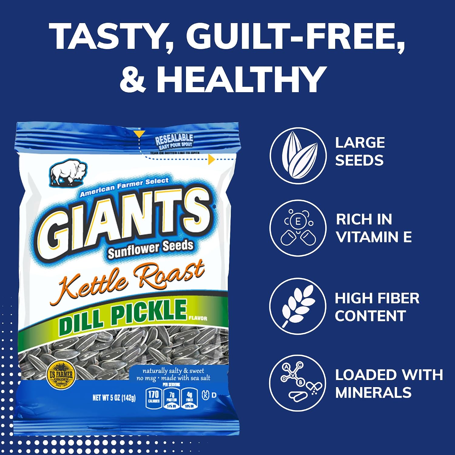 GIANTS Original Sunflower Seeds - Sunflower Seeds to Eat, Sunflower Seeds Bulk, Lightly Salted Sunflower Seeds for Eating, High Protein Snack - 5.75 oz Resealable Bags (Case of 12)