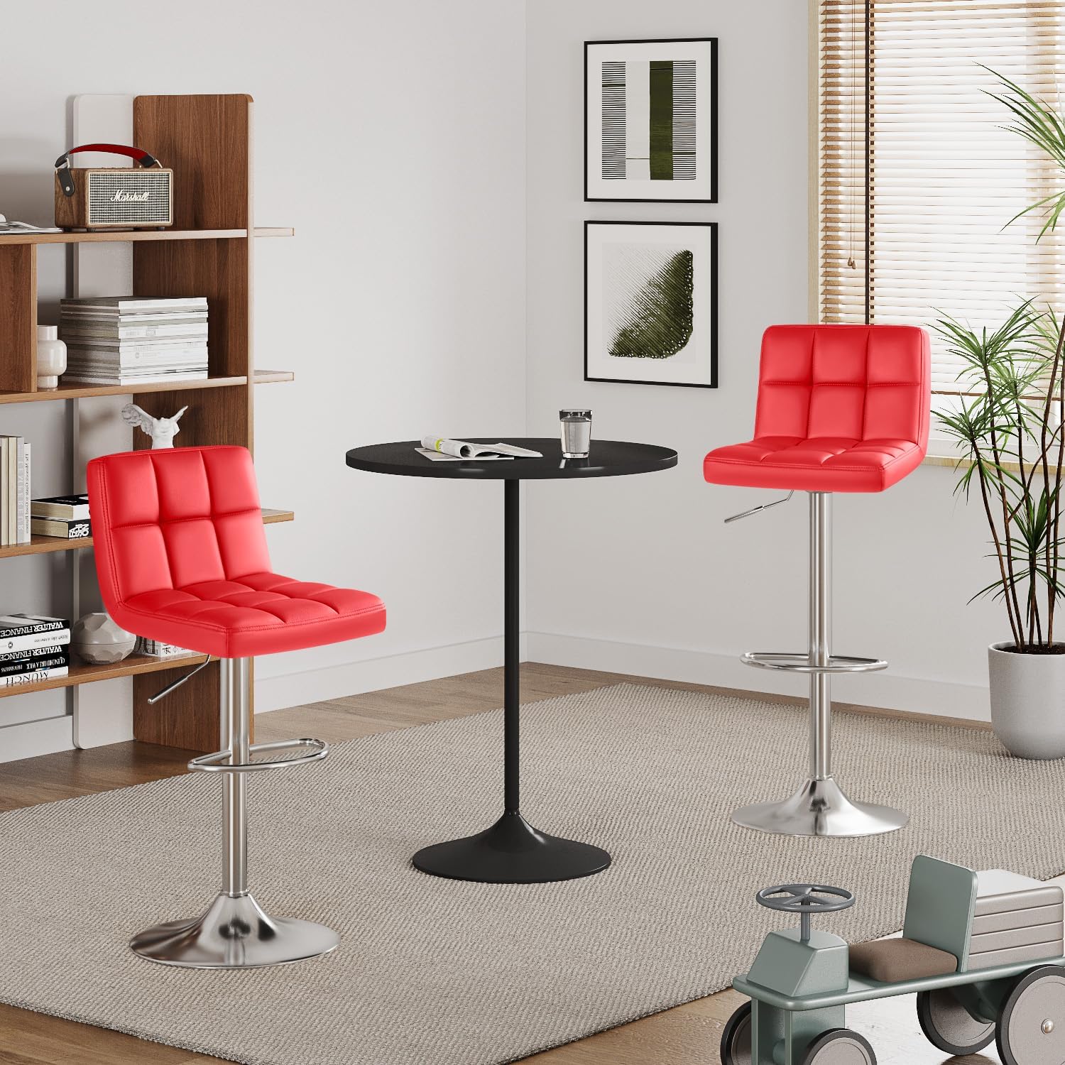 Furmax Bar Stools Modern Pu Leather Swivel Adjustable Hydraulic Bar Stool Square Counter Height Stool Set of 2 (White)