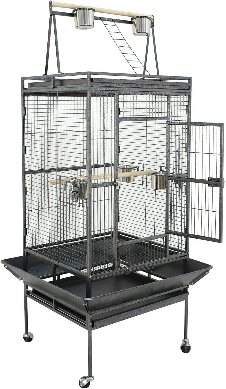 68 inch Iron Bird Cage, Play Top Parrot Cage with Rolling Stand for Parrot Cockatiels Parakeet Cage Macaw Finch Cockatoo Perch Pet House, Black