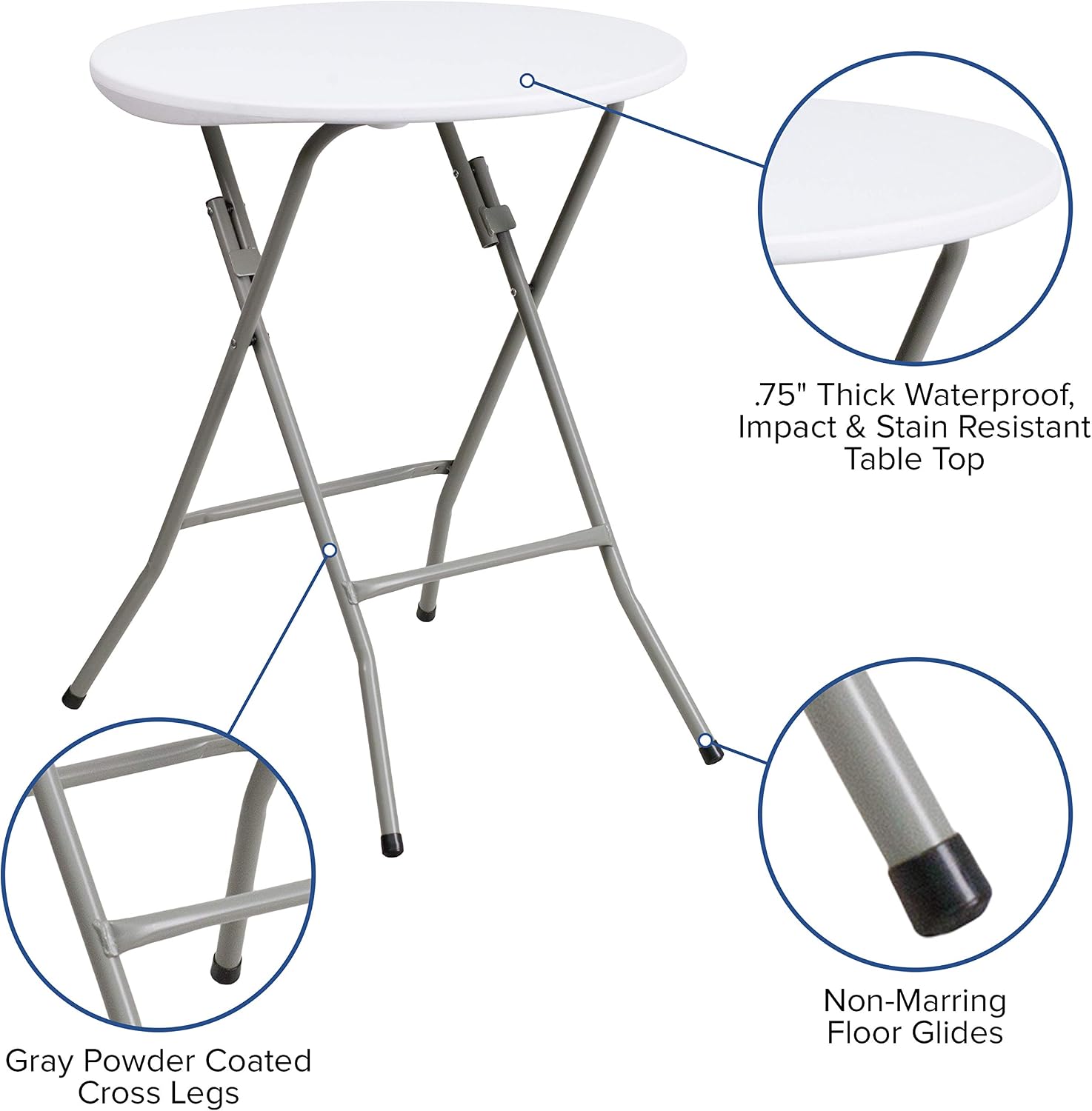 Flash Furniture 5' Round All-Occasion Plastic Folding Event Table for Parties and Trade Shows, Folding Banquet Table for Indoor/Outdoor Events, White