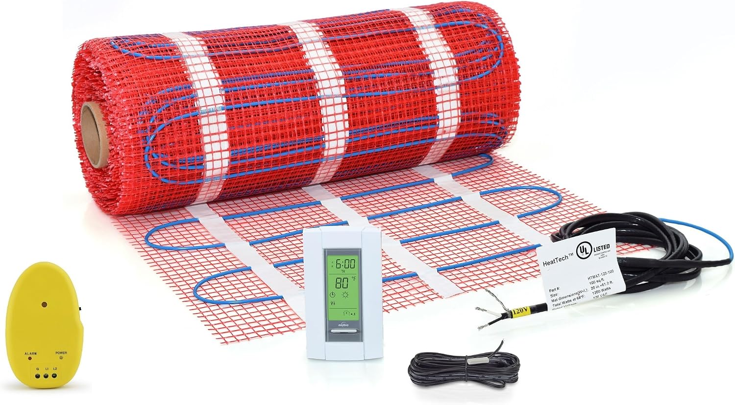 35 sqft Floor Heating Mat Kit, 120V Electric Radiant Floor Heat Heating Mat System with Adhesive Backing, Aube TH115-AF-120S Programmable Floor Sensing Thermostat w/Floor Sensor. Tile, Stone, Marble