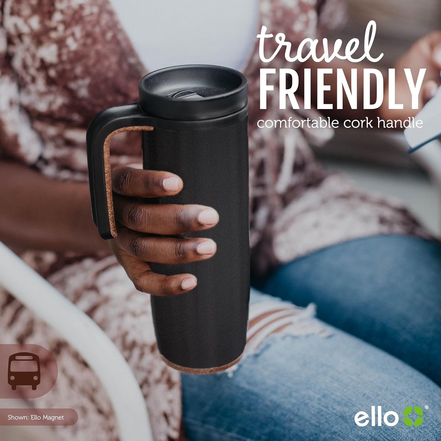 Ello Magnet 18oz Insulated Stainless Steel Travel Mug with Handle, Poseidon