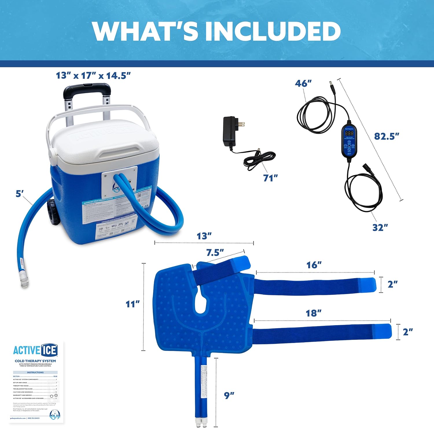 Polar Active Ice 3.0 Cold Therapy Ice Machine System w Programmable Timer, Shoulder Pad & Compression Wrap for Targeted Coverage
