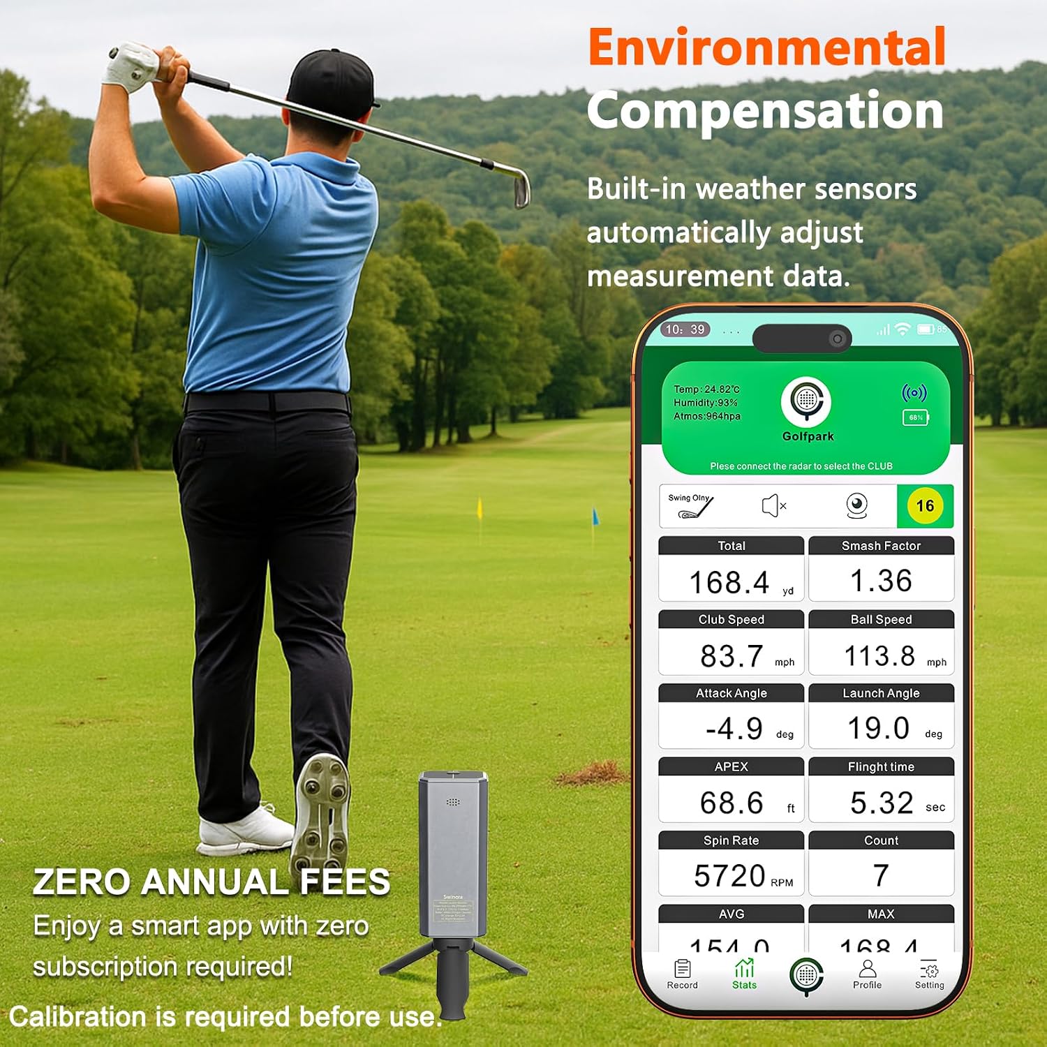 Golf Launch Monitor & Portable Swing Analyzer with 13 Metrics | Multi-Angle Practice Views