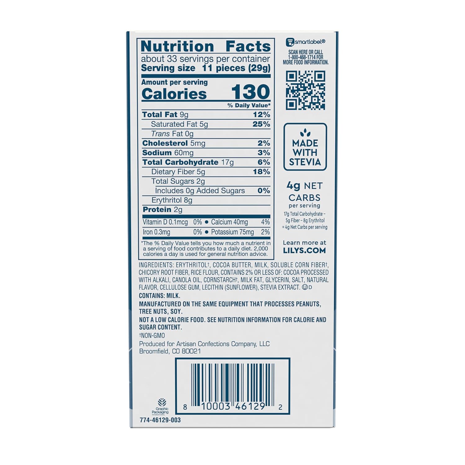 LILY'S Cookies and Creme White Chocolate Style No Sugar Added, Sweets Bar, 2.8 Oz
