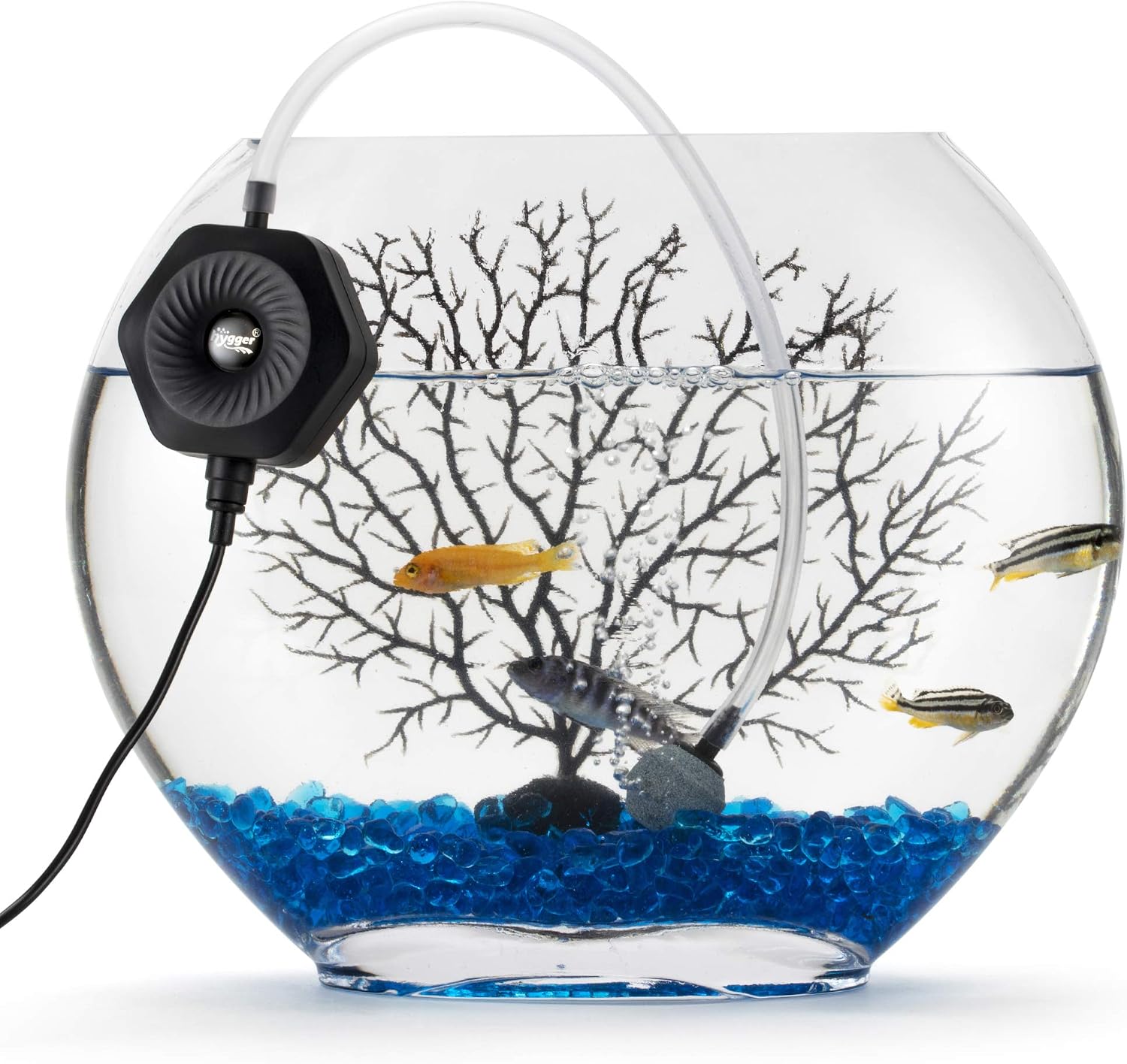 hygger Quiet Mini Small Aquarium Air Pump Betta Fish Tank Bubbler Oxygen Aeration Pump with Air Stone Tubing Suction Cup for 0.5-15 Gal Fish Bowl