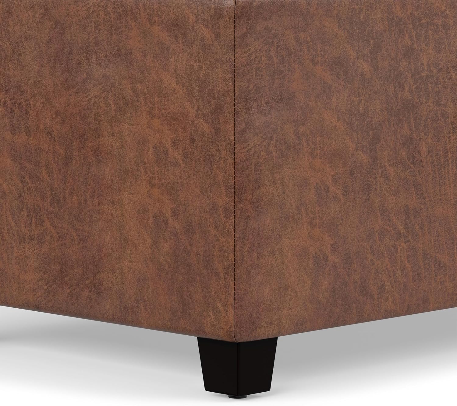 SIMPLIHOME Avalon 54" Wide Vegan Leather Storage Ottoman in Tanners Brown