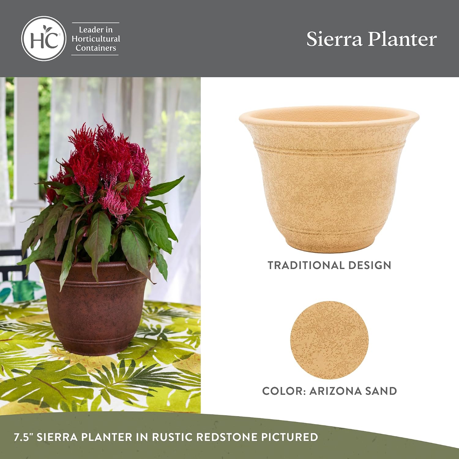 The HC Companies Sierra Round Self-Watering Pot - Lightweight Plastic Planter for Herbs & More - Durable Plant Pots for Indoor Plants & Outdoor Plants (13” Rustic Redstone, Pack of 1)