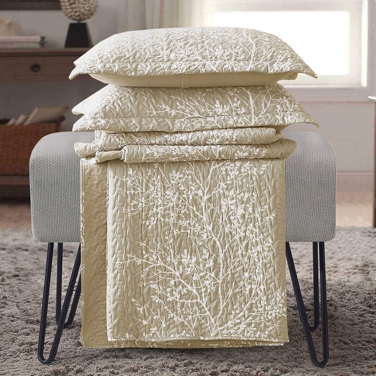 Royal Hotel Ayat Birds Oversized Coverlet Set Queen Size – Luxury Queen Quilt Bedspread, All Season Soft Filled Quilts
