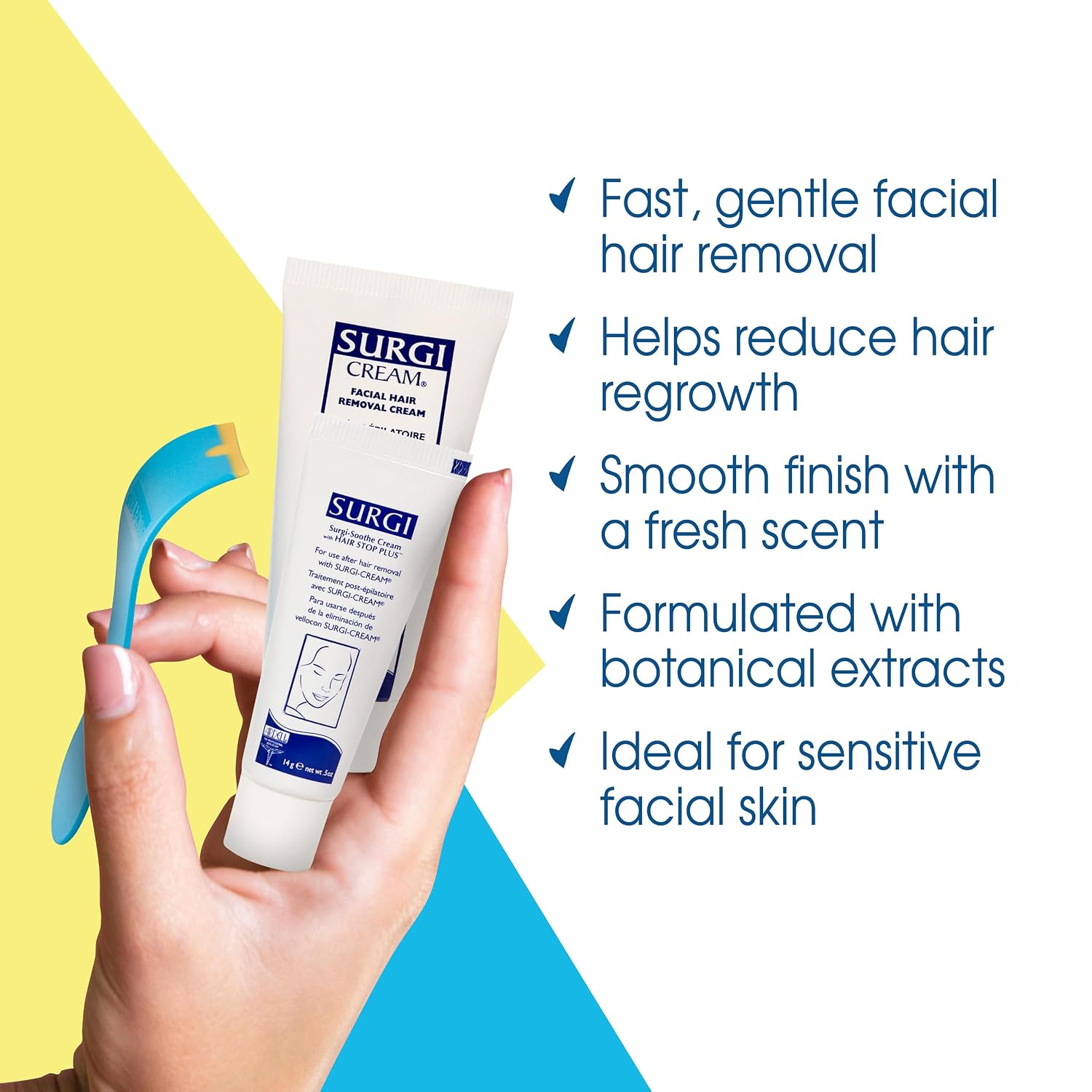 Surgiwax Facial Hair Removal Cream for Women – Depilatory Cream for Face, Neck, & Sensitive Skin, Professional Hair Remover, 1 oz