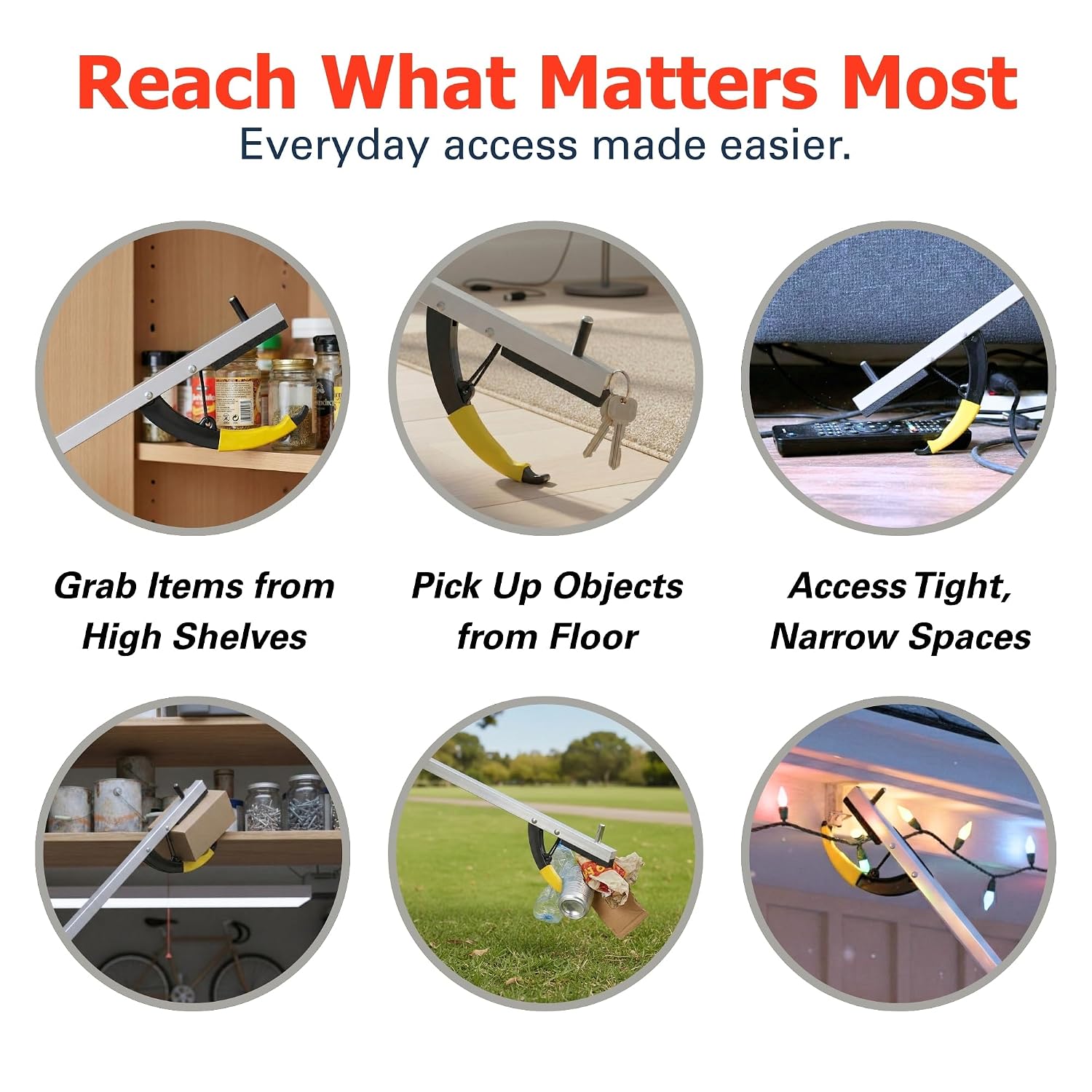 Sammons Preston Reacher, 32" Grabber Tool for Seniors, Magnetic Tip, Silver | Lightweight grabber reacher tool with magnetic tip, ergonomic grip and claw jaw, a reaching aid for seniors
