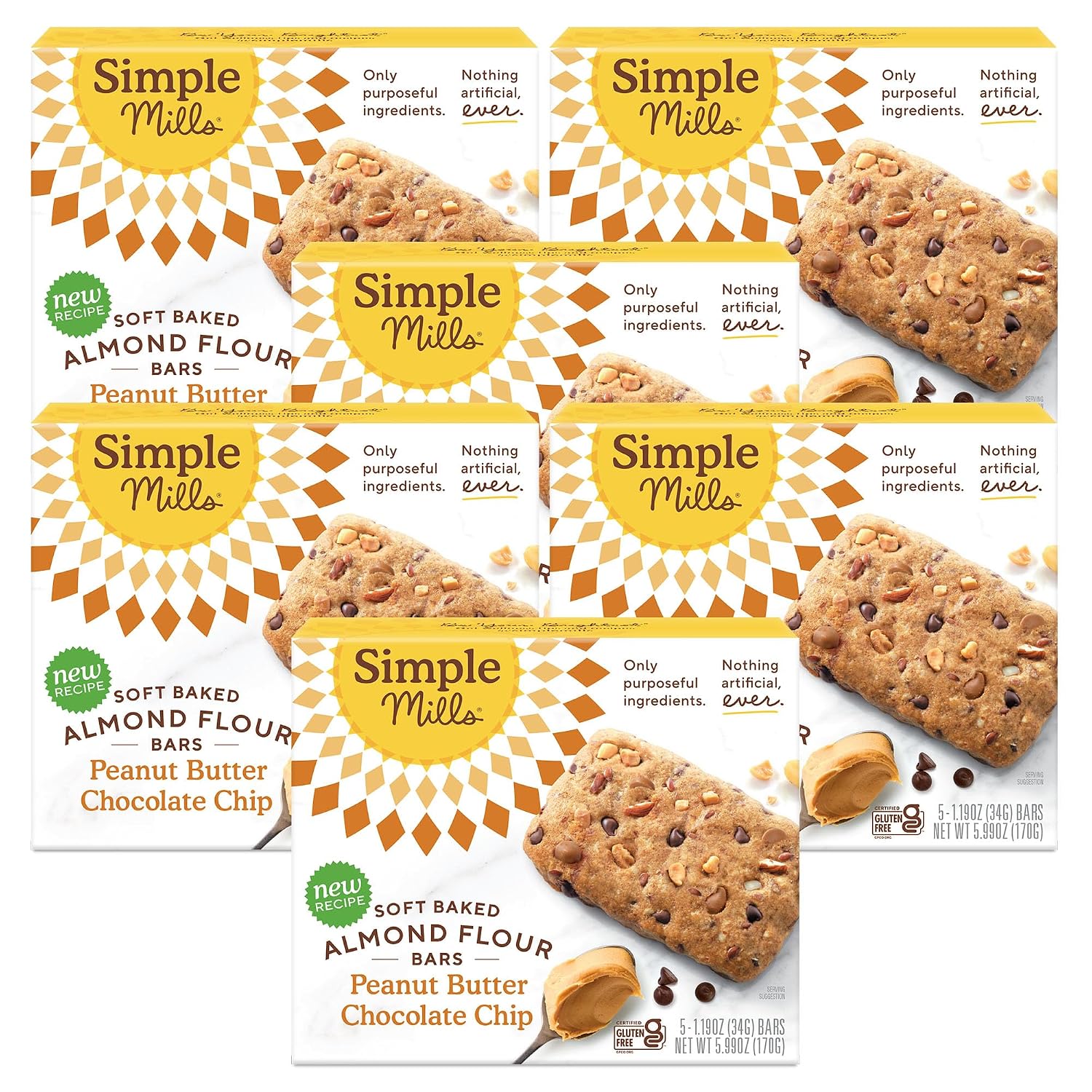 Simple Mills Soft Baked Dark Chocolate Almond Flour Bars, 5 ct, 1.19 oz each