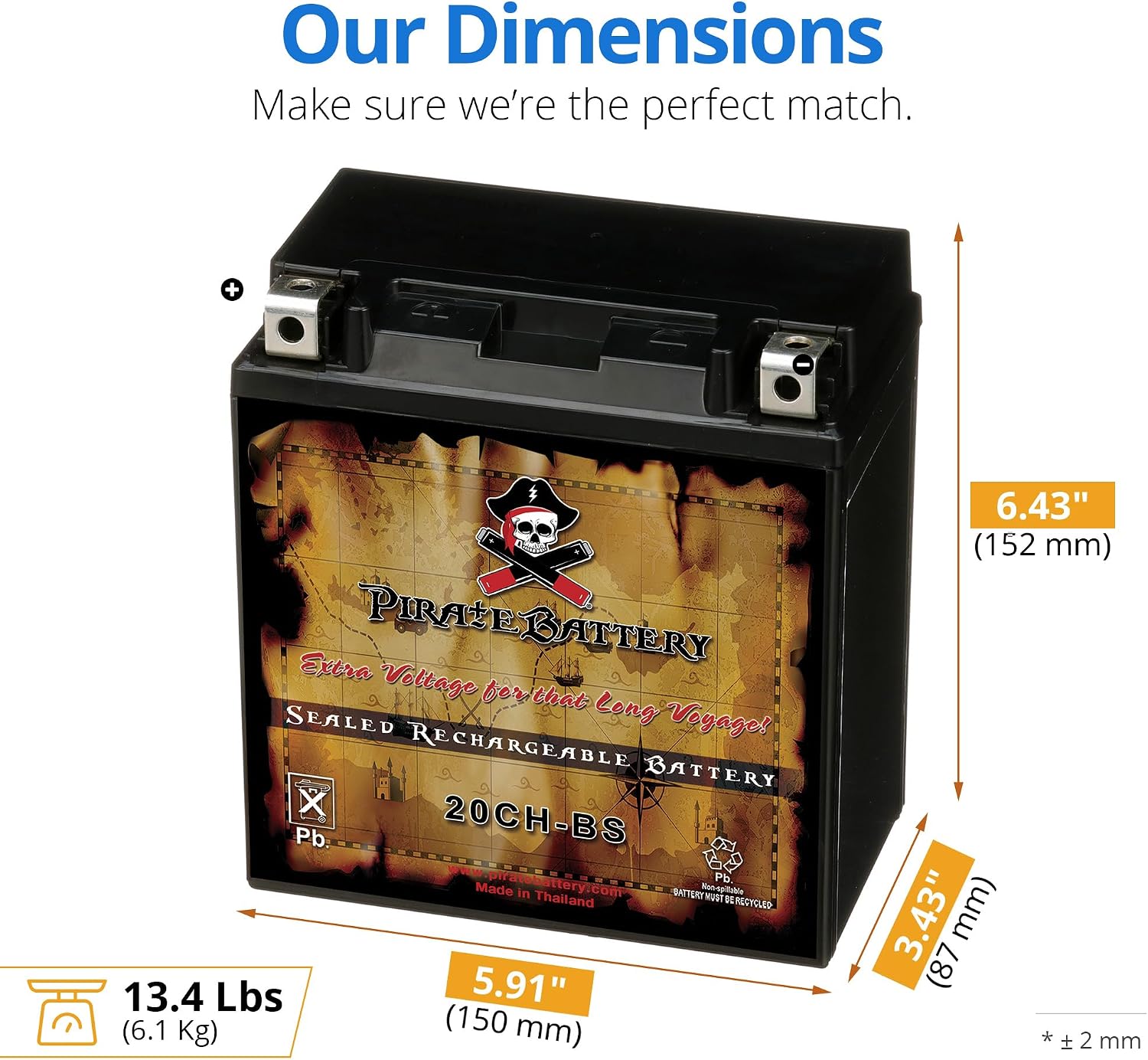 YTX20CH-BS High Performance - Maintenance Free - Sealed AGM Motorcycle Battery