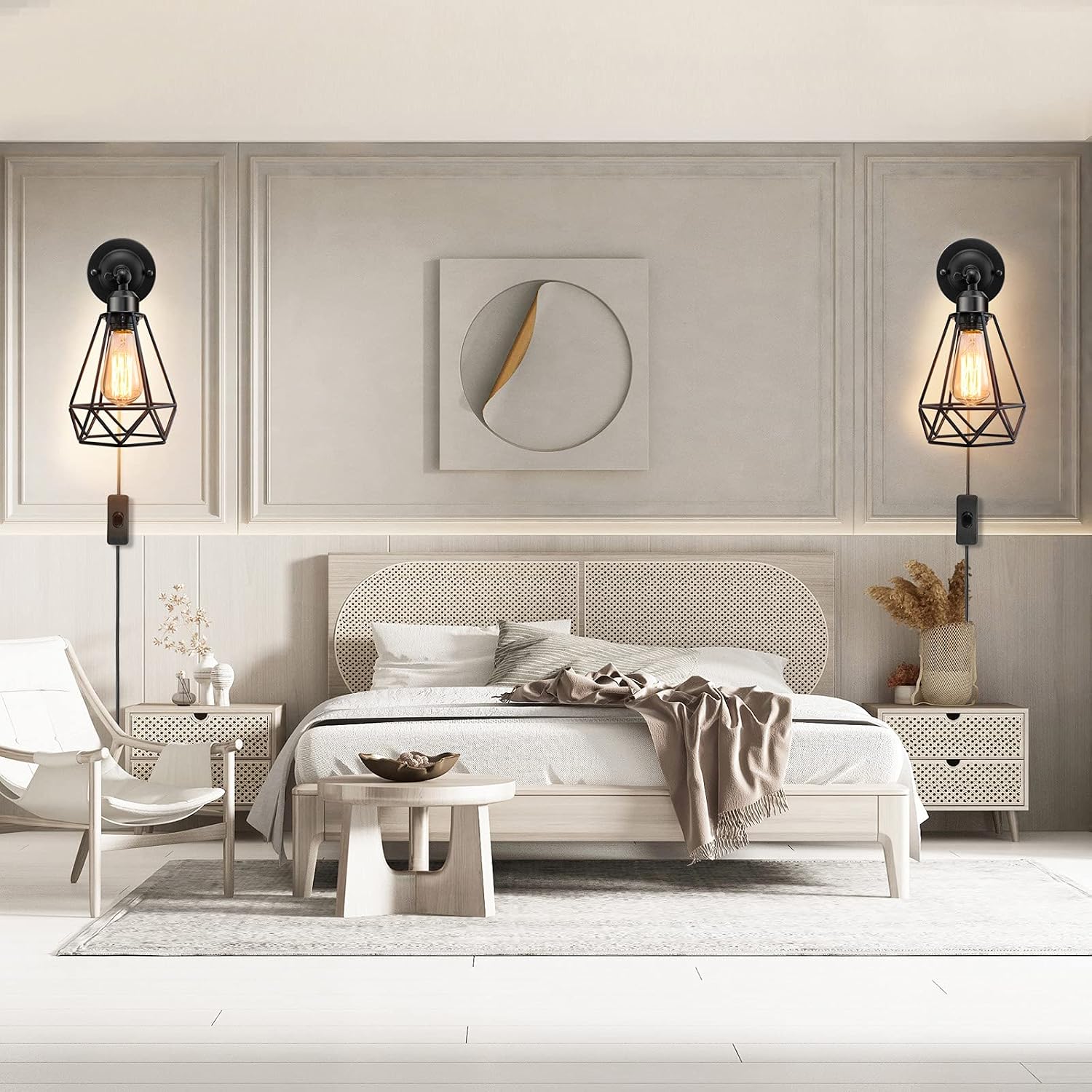 WimiSom Plug in Wall Sconce, Wire Cage, Industrial Wall Lamp with Plug in Cord, Rustic Sconce Fixture