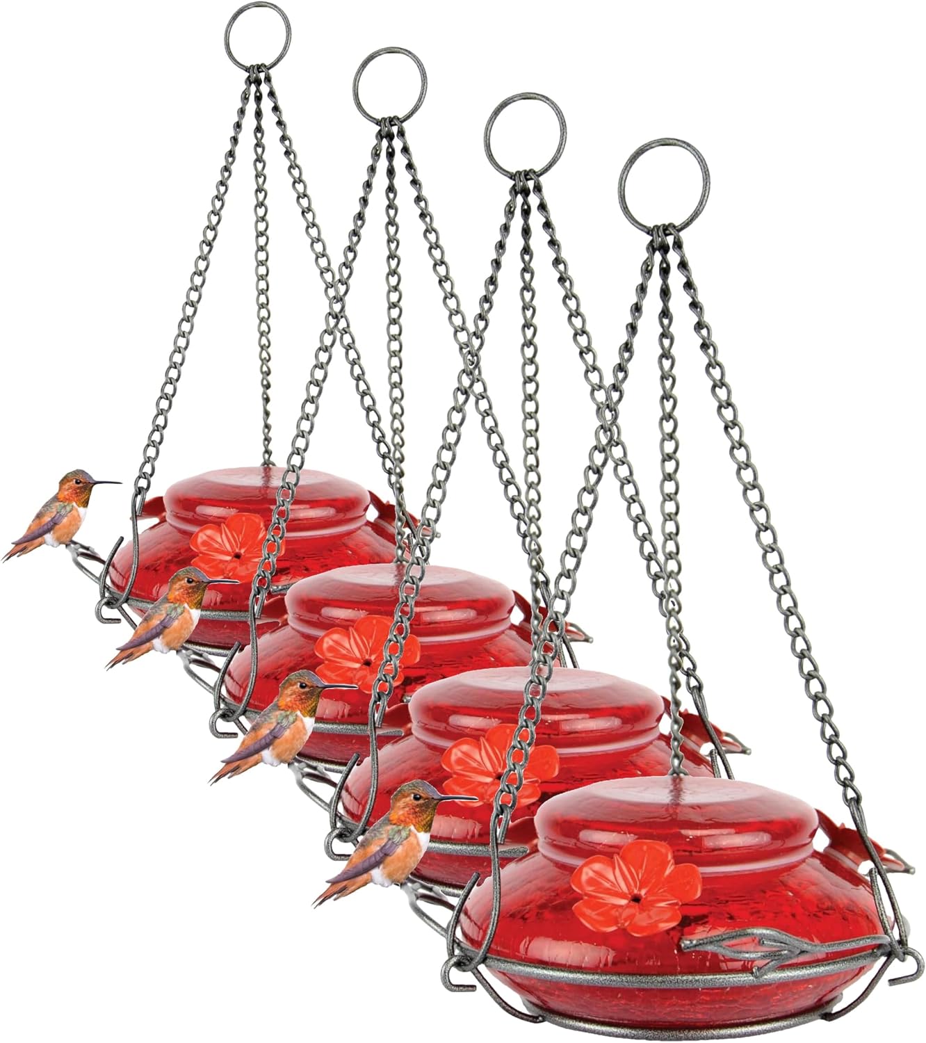 Nature's Way Bird Products MHF4 Hand Blown Garden Top Fill Hummingbird Feeder, 16 oz Capacity, Red