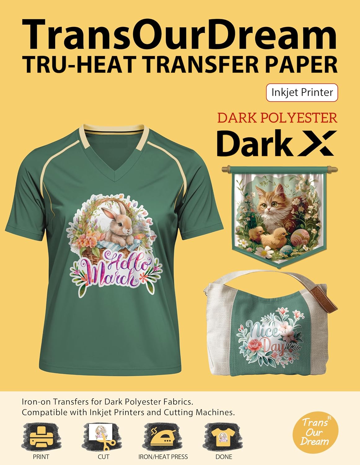 TransOurDream Heat Transfer Paper for Dark T Shirts(10 Sheets, 8.5x11),Printable HTV Heat Transfer Vinyl for Inkjet Printers