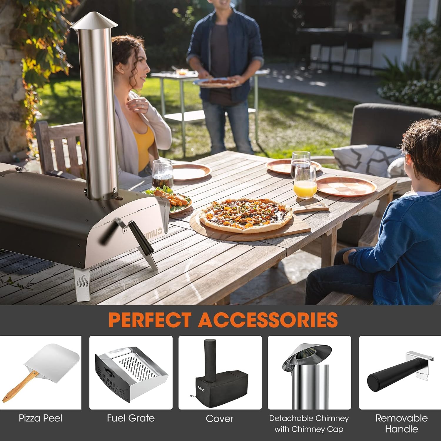Mimiuo Auto-Rotating Wood Pellet Pizza Oven Outdoor 40Lbs, 60S Bake w/Stone