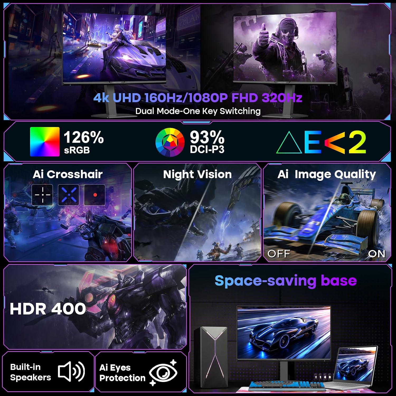 Amzfast 34 Inch Curved Monitor 240Hz UWQHD (3440x1440) Gaming Monitor, 1ms G-SYNC Compatible, 1500R, PIP/PBP, HDR400, 96% DCI-P3, Tilt/Swivel/Height Adjustable, TÜV Rheinland, HDMI 2.1, AMZG34C8 Pro