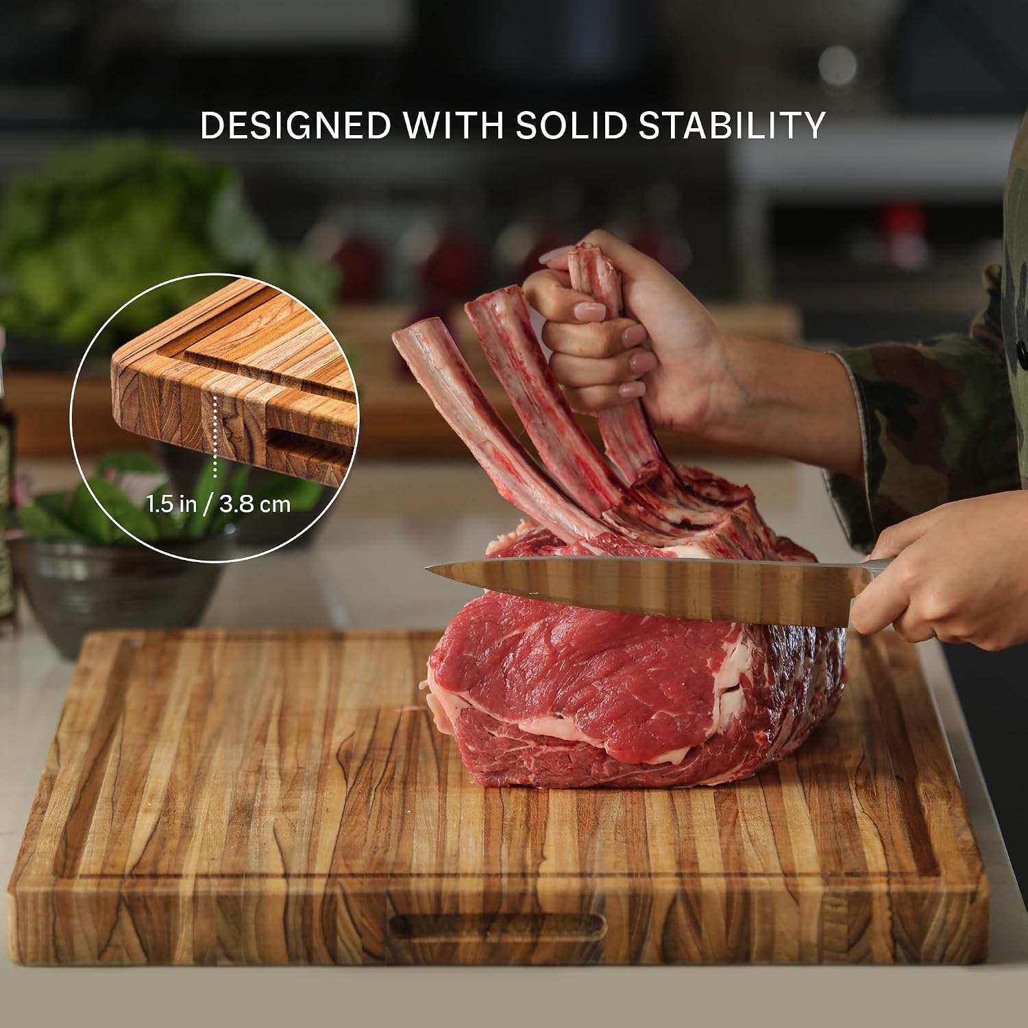 Teakhaus Carving Board with Juice Groove - Large (L) Teak Wood Cutting Board 20”L x 15”W x 1.5” Thick - Sustainably Harvested & FSC Certified - Knife Friendly with Beeswax Oil Finish