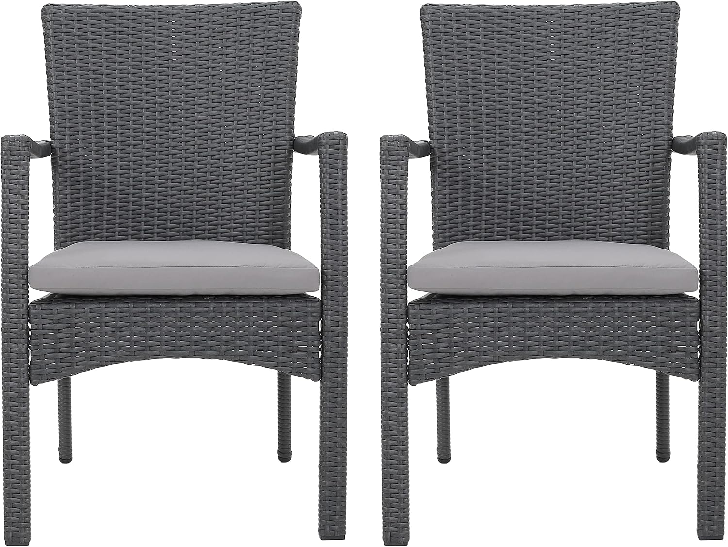 Christopher Knight Home Corsica Outdoor Wicker Dining Chairs with Cushions, 2-Pcs Set, Grey